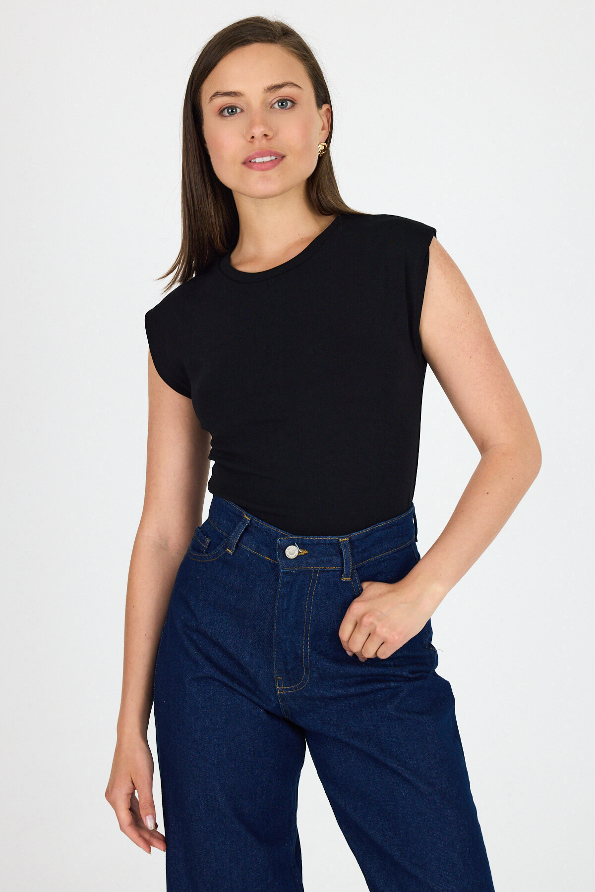 Siyah Bisiklet Yaka Pamuklu Slim Fit Tişört 3050 - RAYS