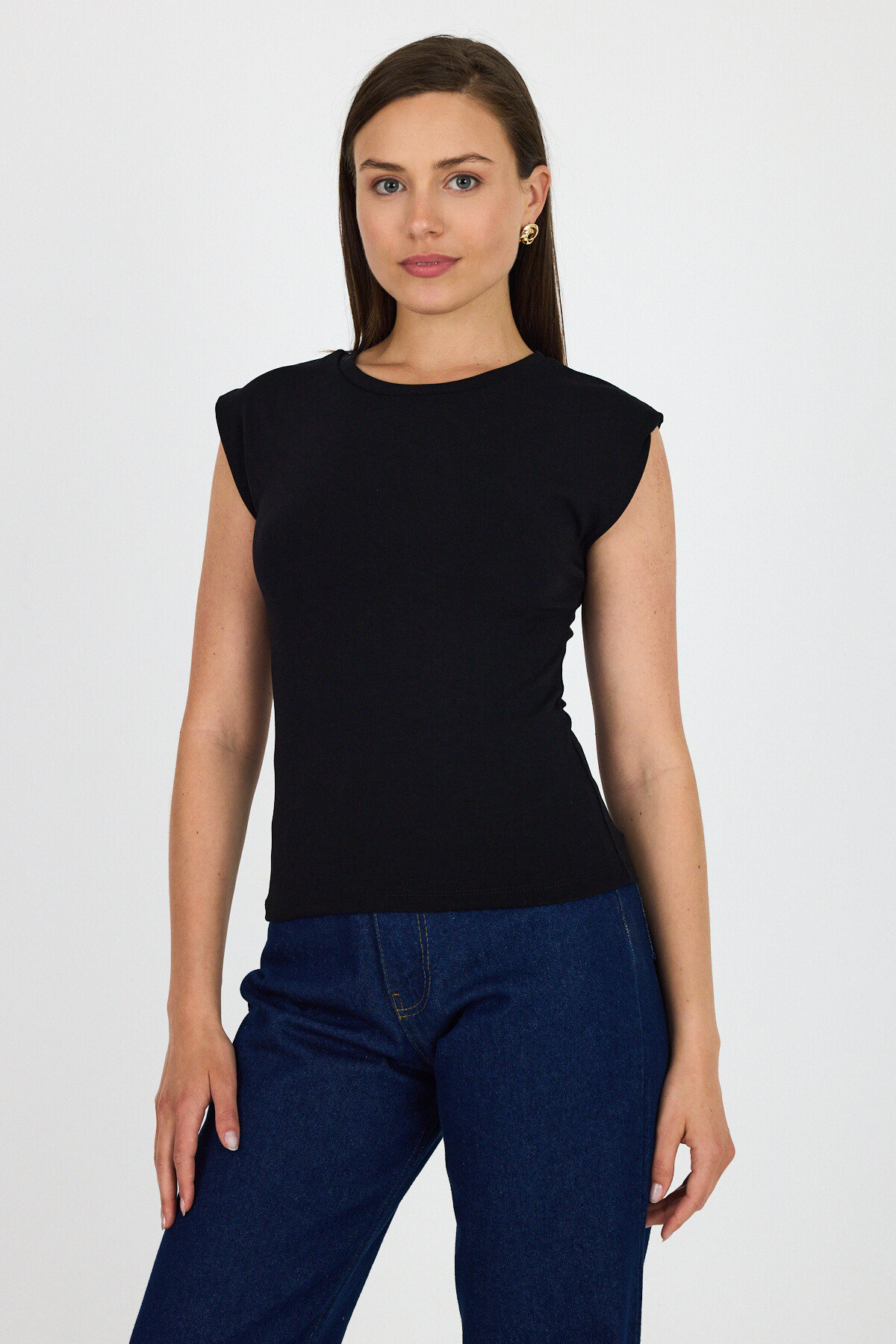 Siyah Bisiklet Yaka Pamuklu Slim Fit Tişört 3050 - RAYS