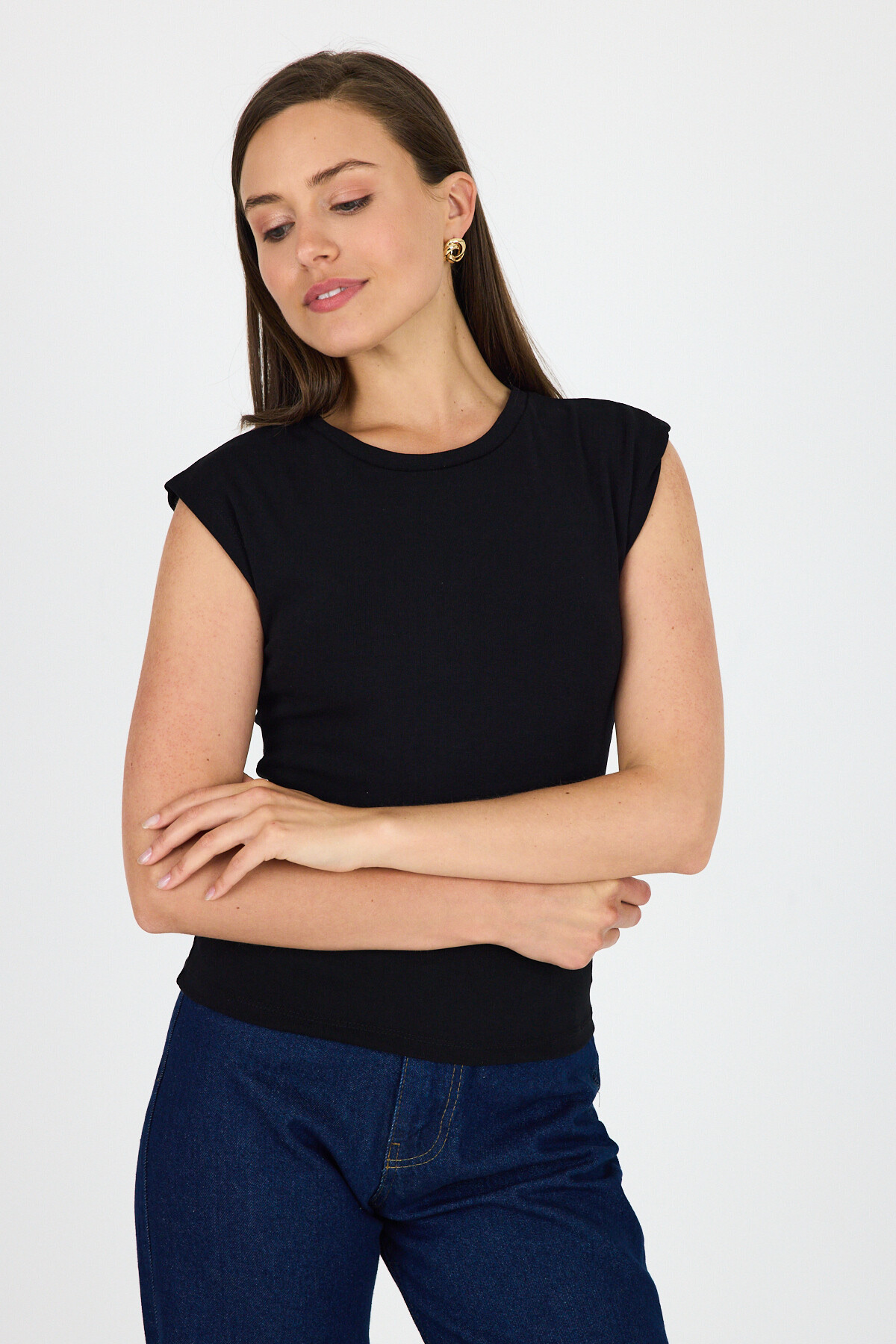 Siyah Bisiklet Yaka Pamuklu Slim Fit Tişört 3050 - 7