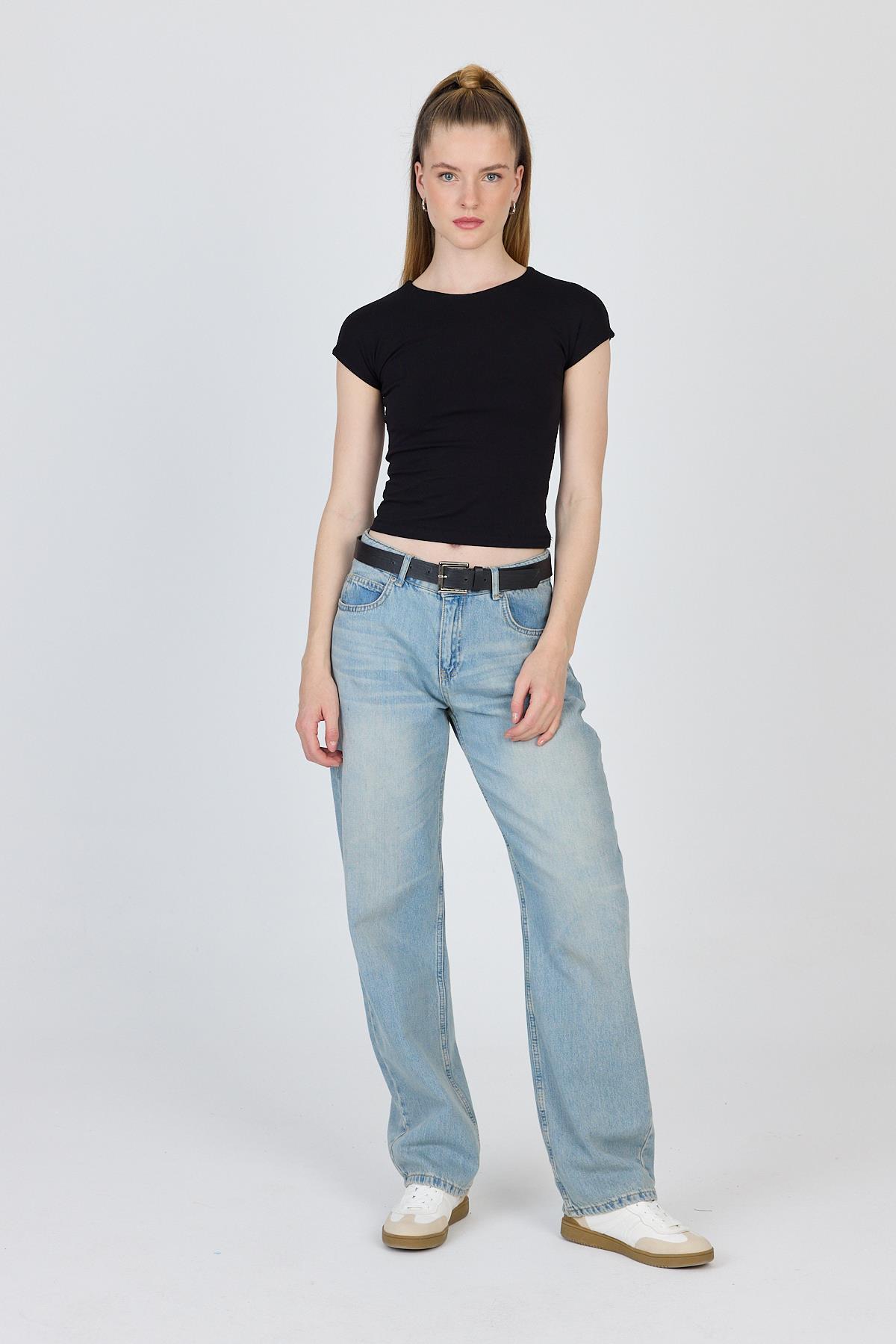 Siyah Bisiklet Yaka Pamuklu Slim Fit Tişört 9190 - RAYS