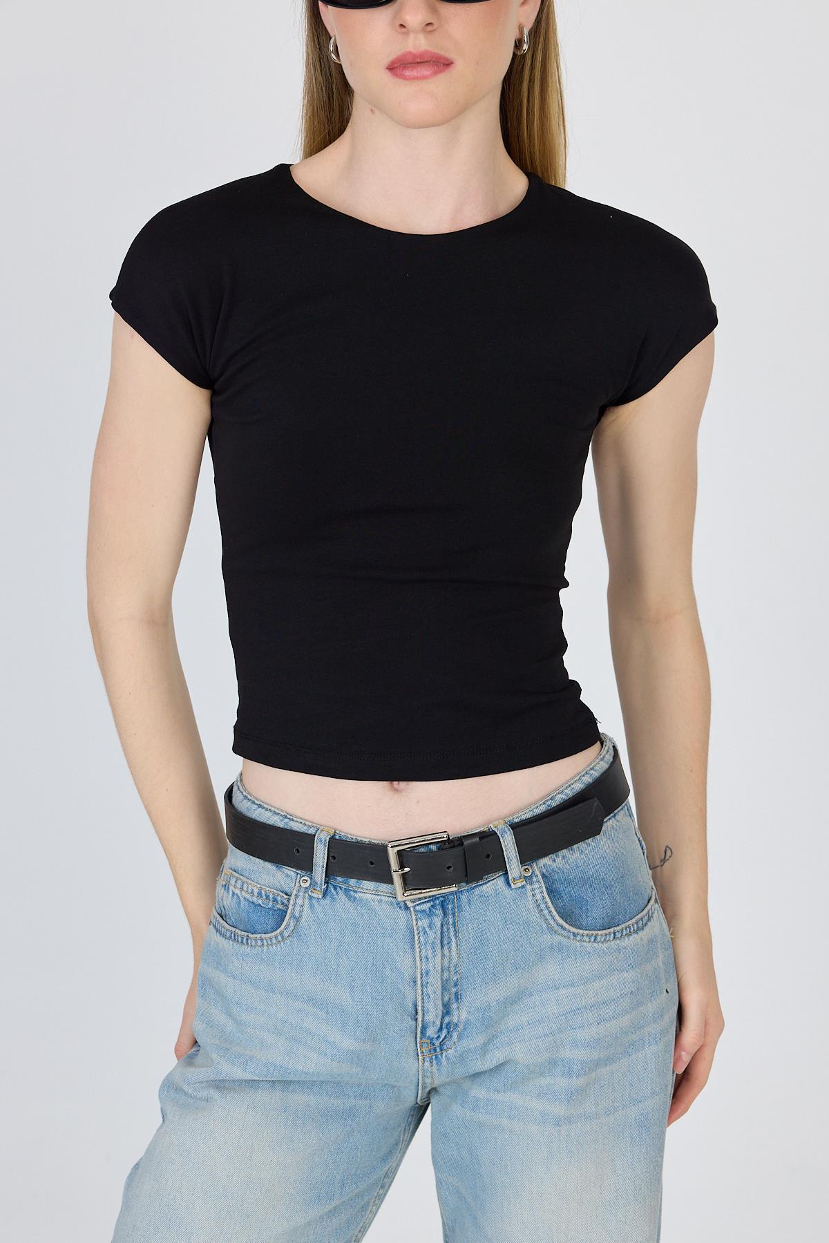 Siyah Bisiklet Yaka Pamuklu Slim Fit Tişört 9190 - RAYS