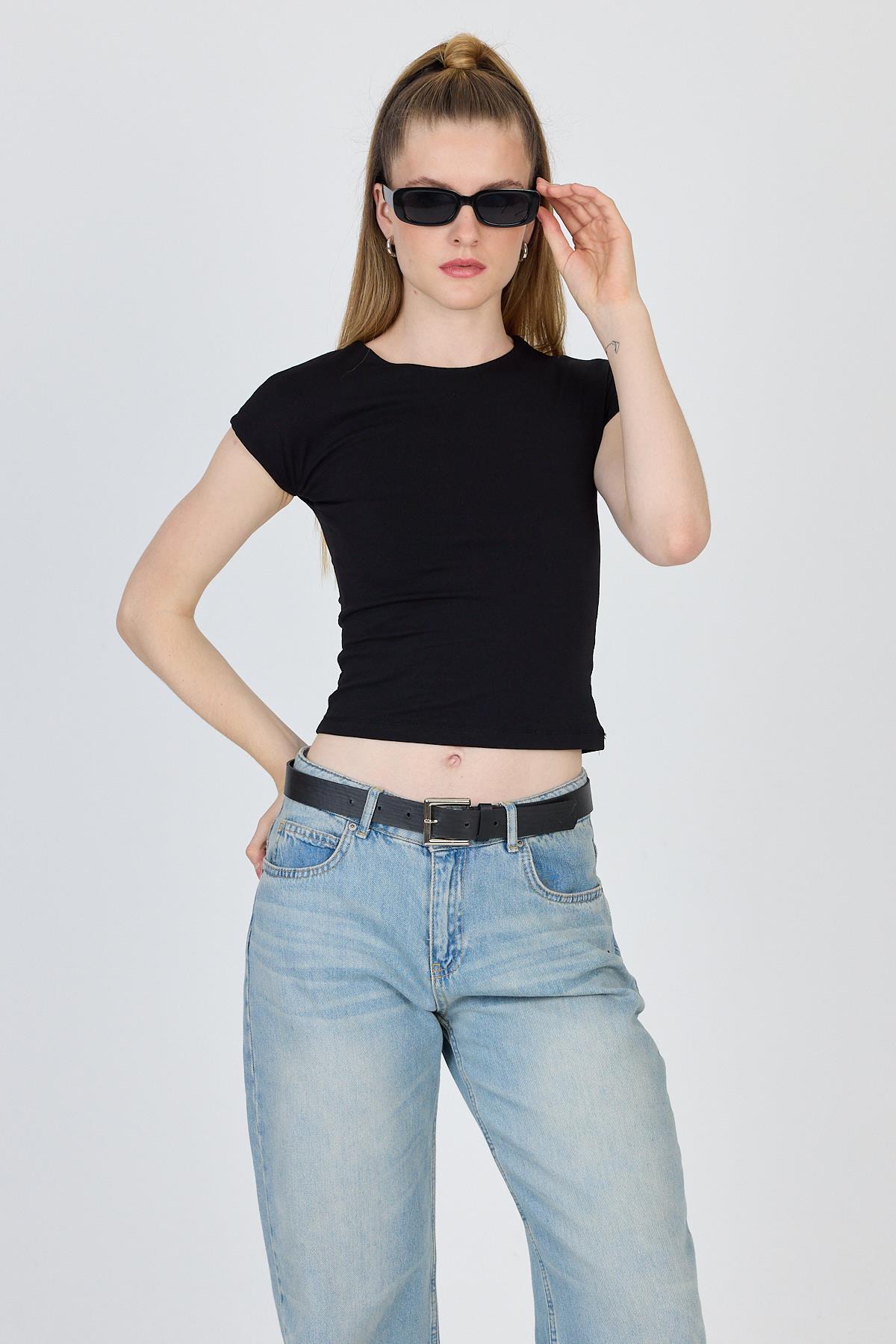 Siyah Bisiklet Yaka Pamuklu Slim Fit Tişört 9190 - 7