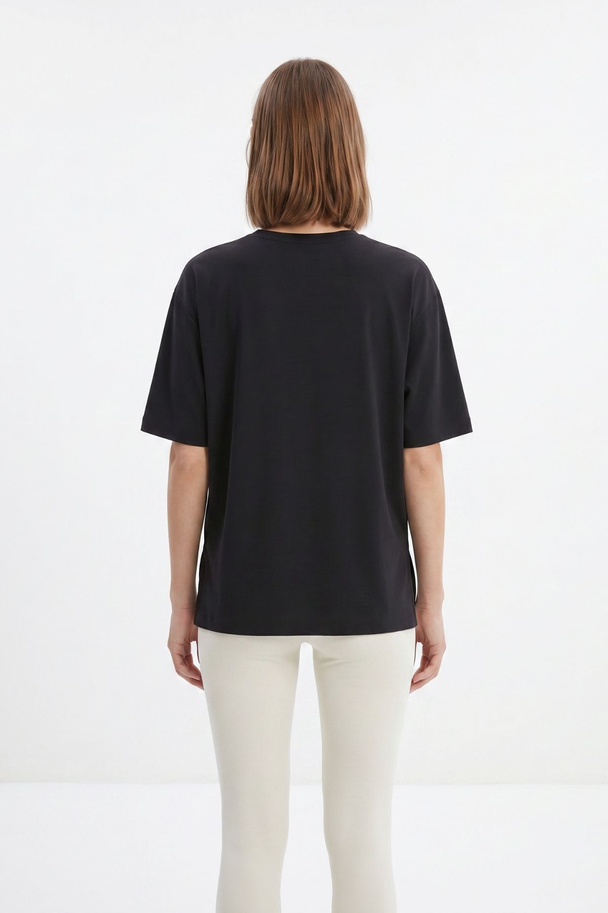 Siyah Bisiklet Yaka Salaş Tişört 0474 - RAYS