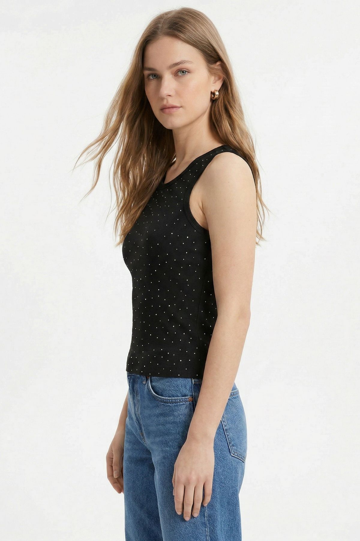 Siyah Bisiklet Yaka Taşlı Bluz 2216 - RAYS