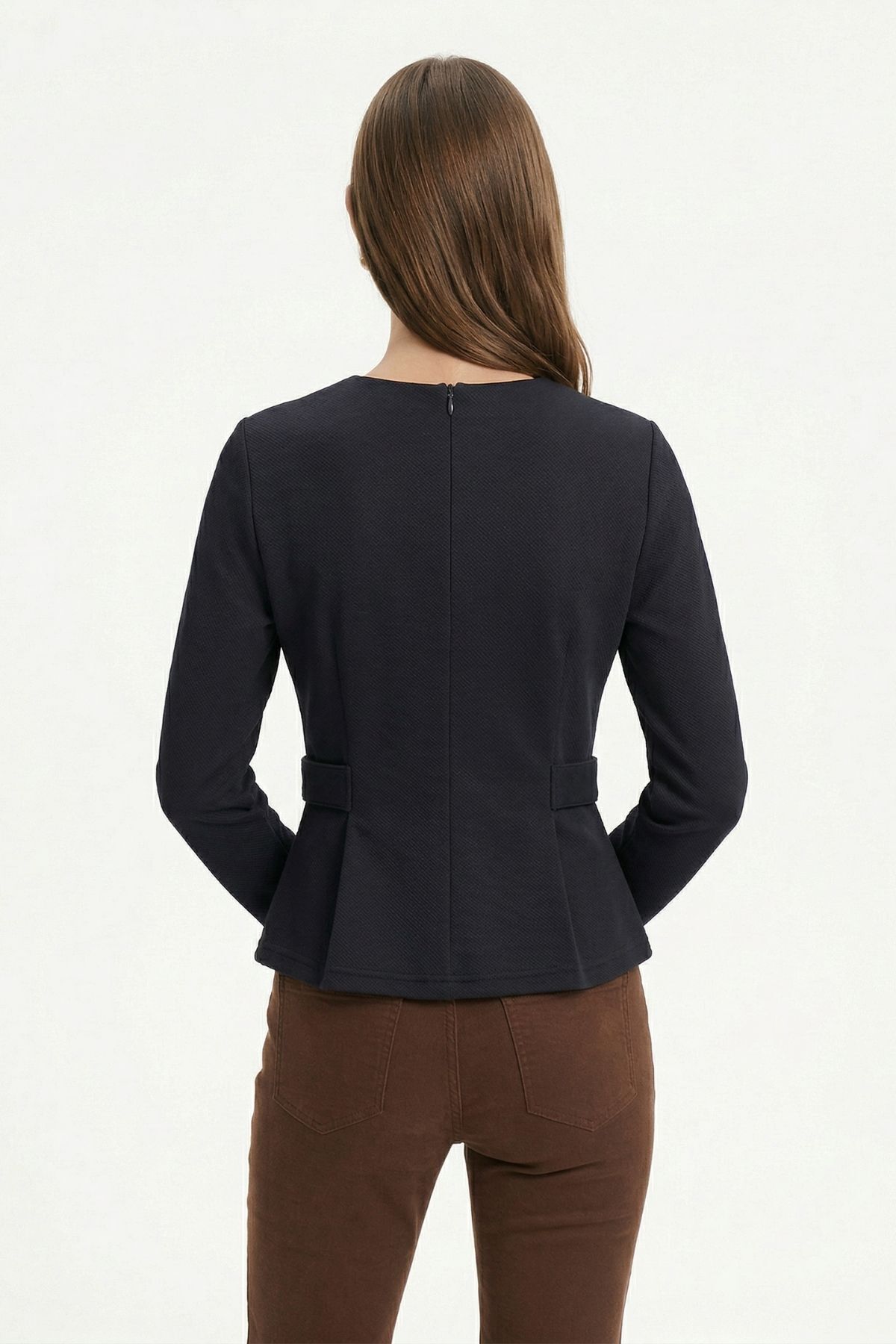 Siyah Bisiklet Yaka Uzun Kol Düğmeli Bluz 8492A - RAYS