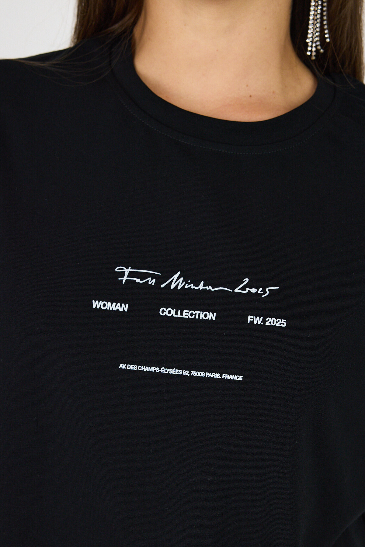 Siyah Bisiklet Yaka Yazı Baskılı Oversize Tişört 5832 - 4