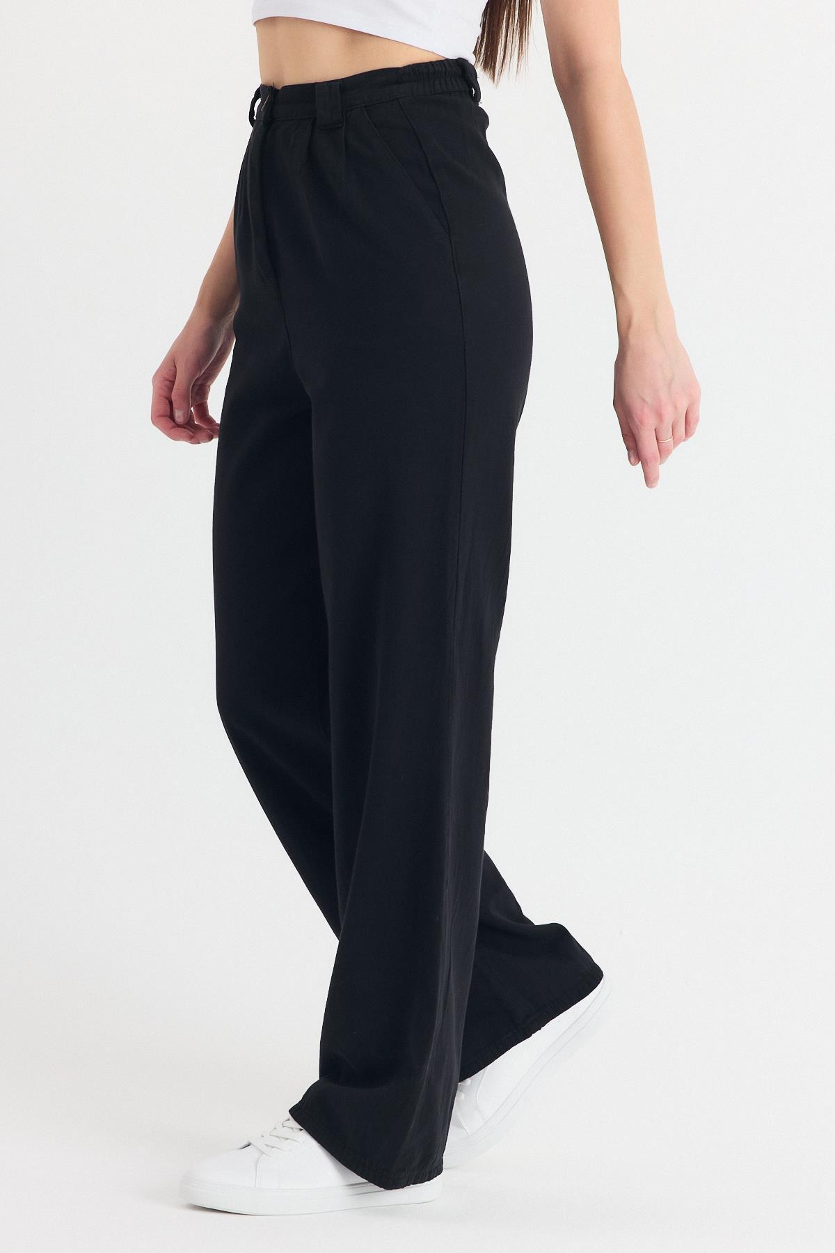 Siyah Cepli Pileli Geniş Paça Pantolon 7021 - 7