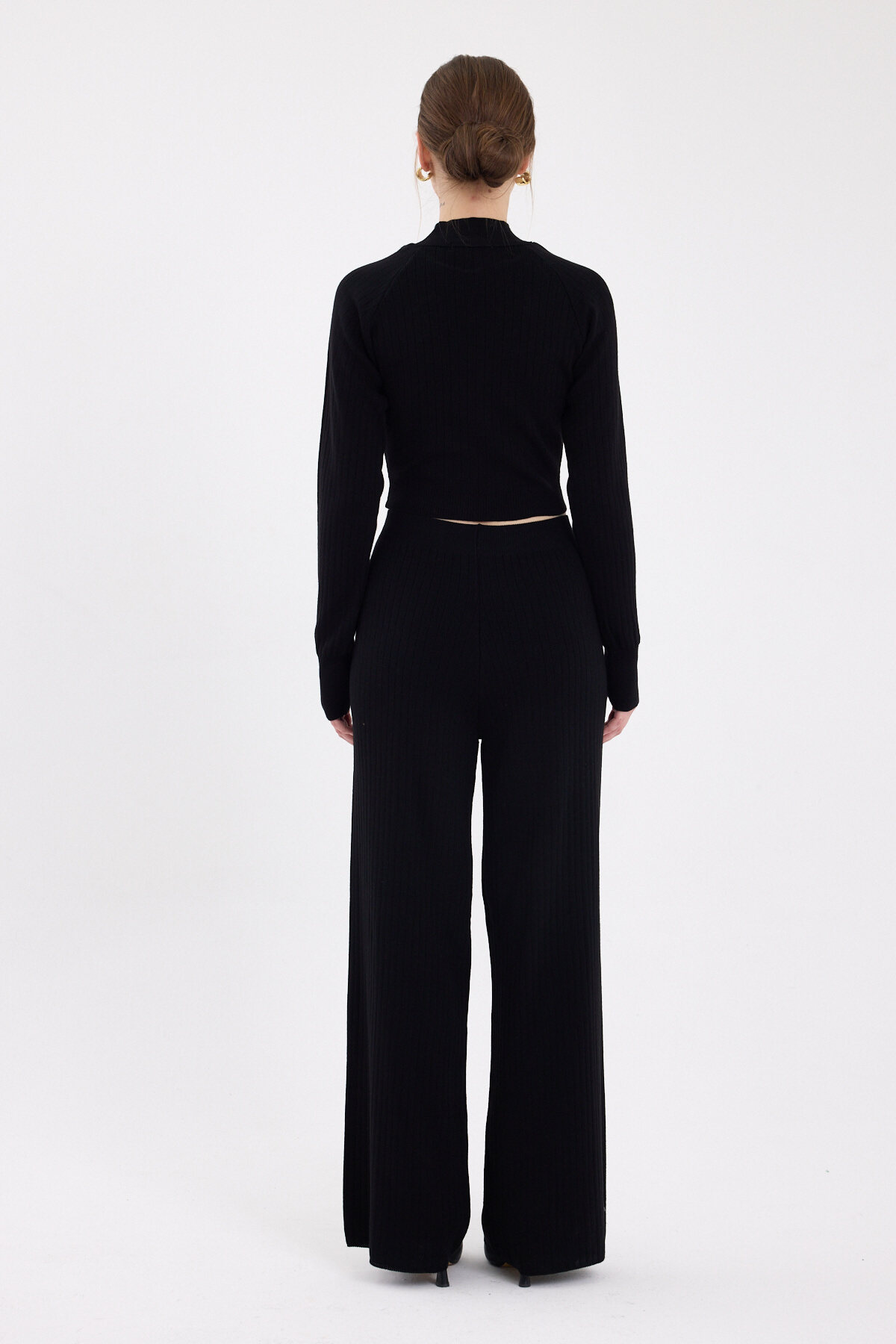 Siyah Çiçek Detaylı Triko Alt Üst Kadın Takım 7075 - 5