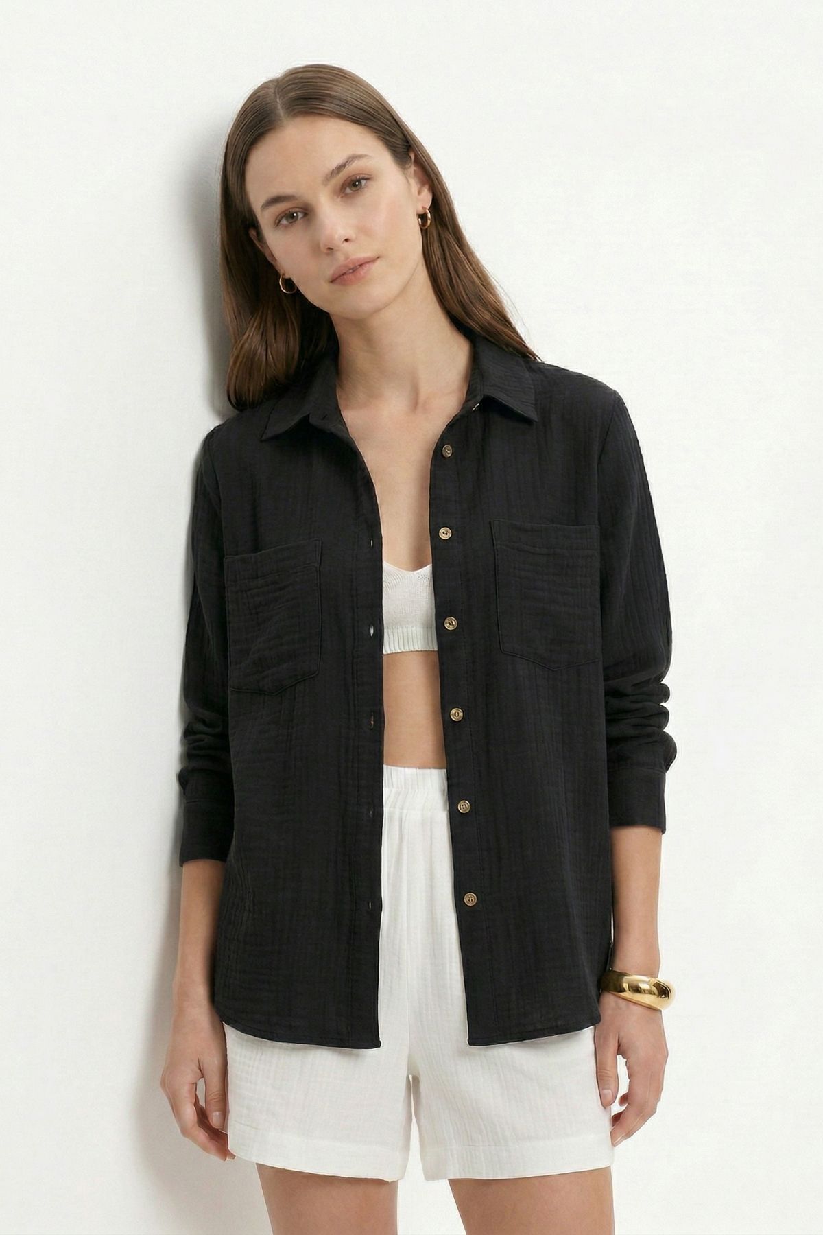 Siyah Çift Cepli Uzun Kol Gömlek 4829A - RAYS