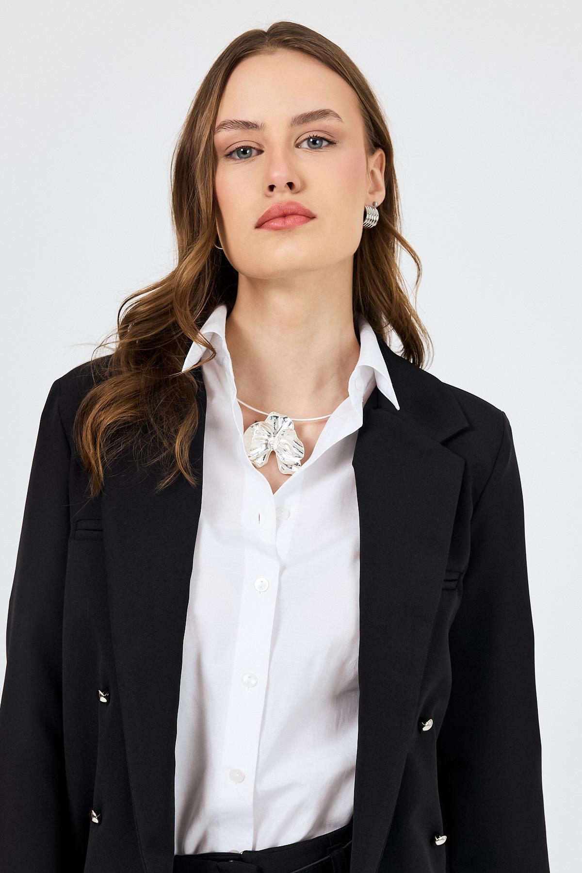 Siyah Çift Düğmeli Kemerli Takım 6670A - 7