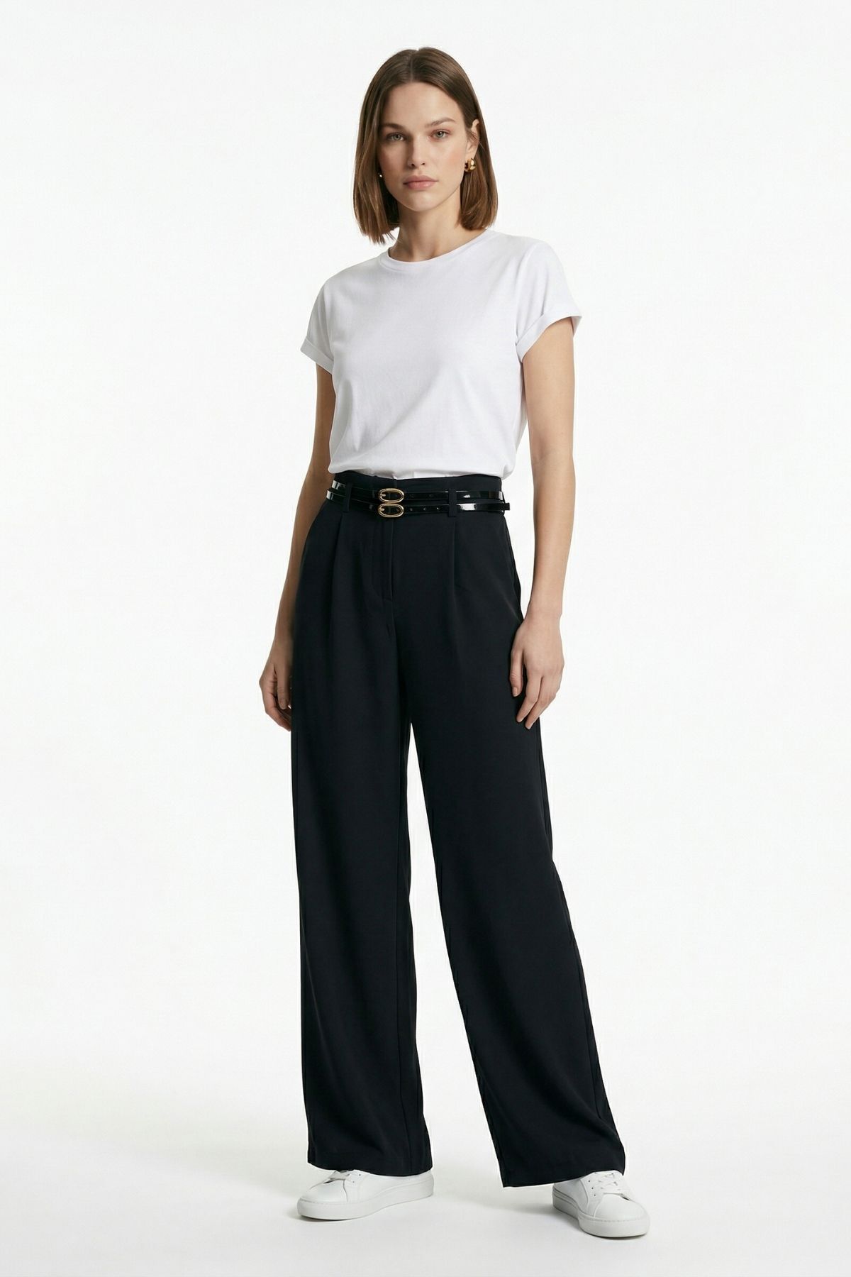 Siyah Çift Kemerli Pantolon 8413A - RAYS (1)