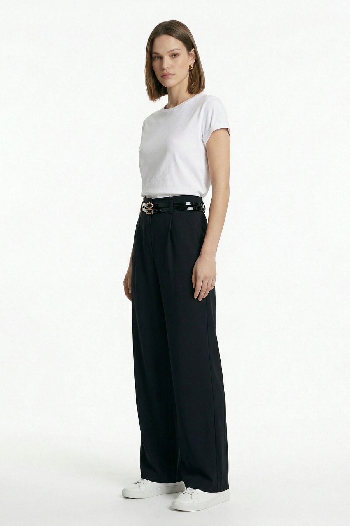 Siyah Çift Kemerli Pantolon 8413A - RAYS