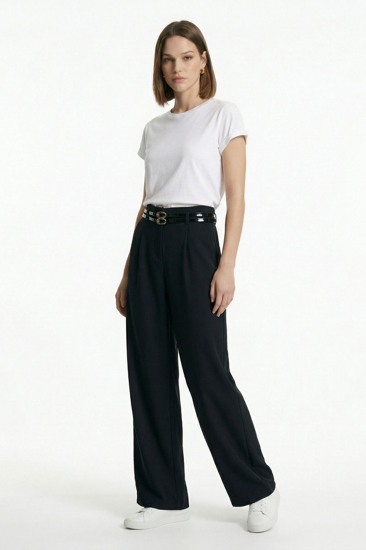 Siyah Çift Kemerli Pantolon 8413A - RAYS