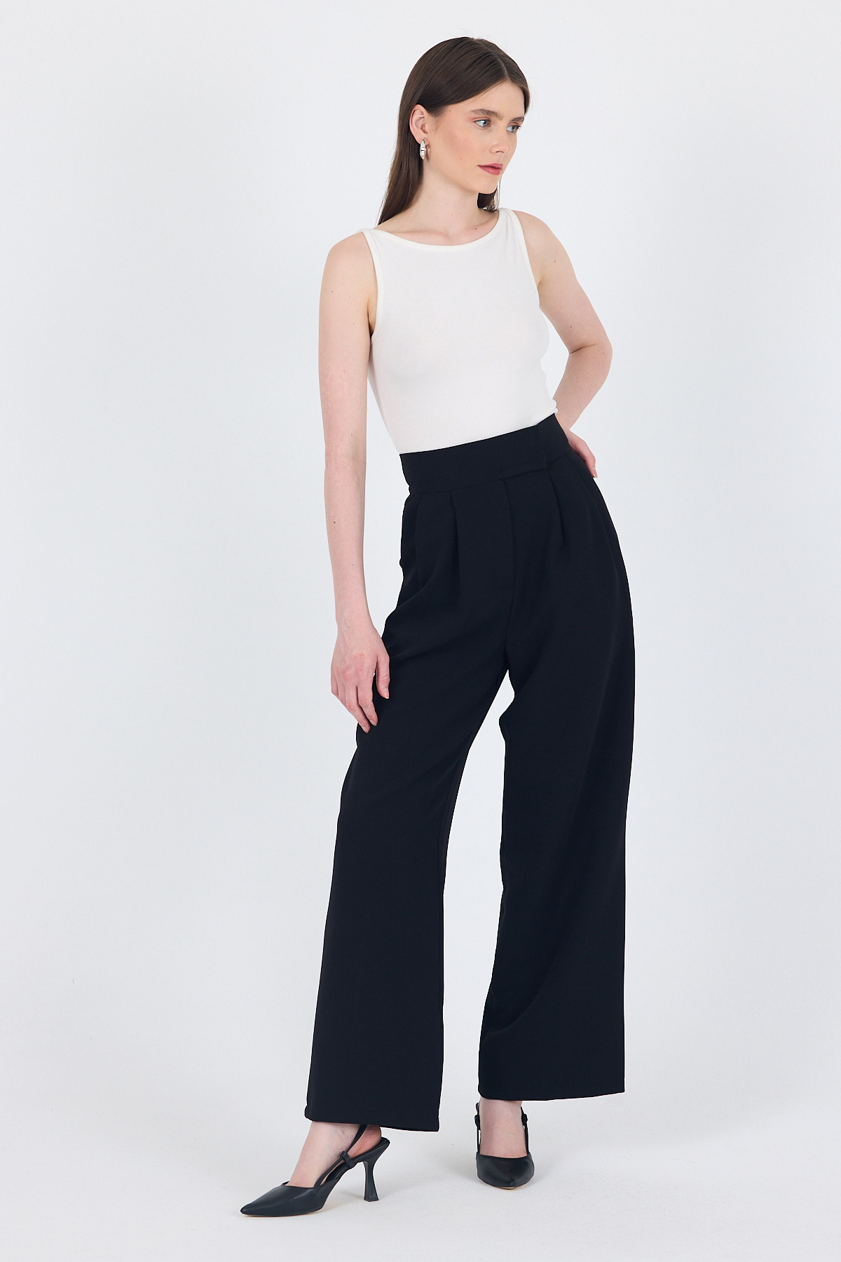 Siyah Cırt Kapama Detaylı Palazzo Pantolon 1615 - RAYS