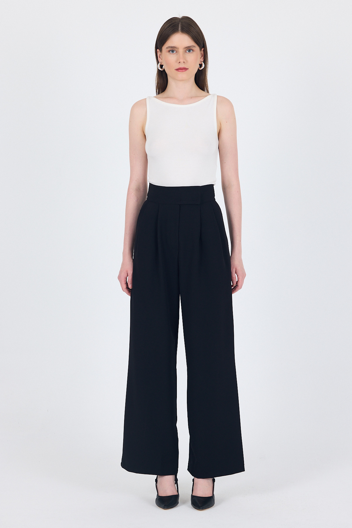 Siyah Cırt Kapama Detaylı Palazzo Pantolon 1615 - 2