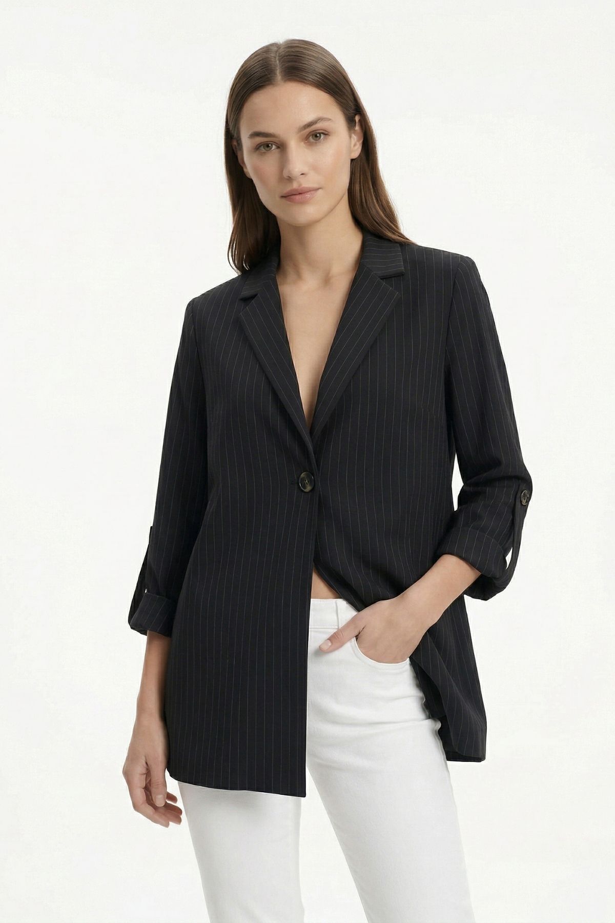 Siyah Çizgili Kol Apolet Detay Ceket 1616 - 1