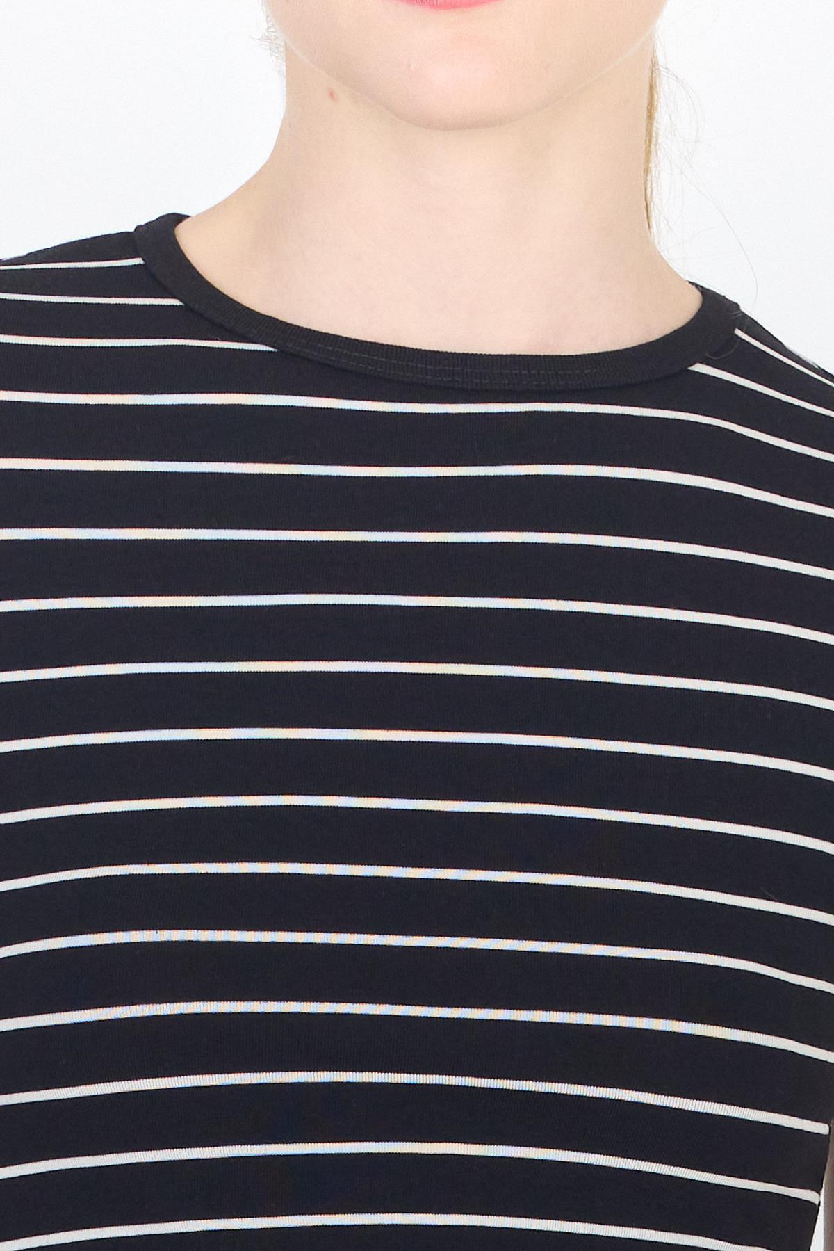 Siyah Çizgili Pamuklu Crop Tişört 4014 - 4