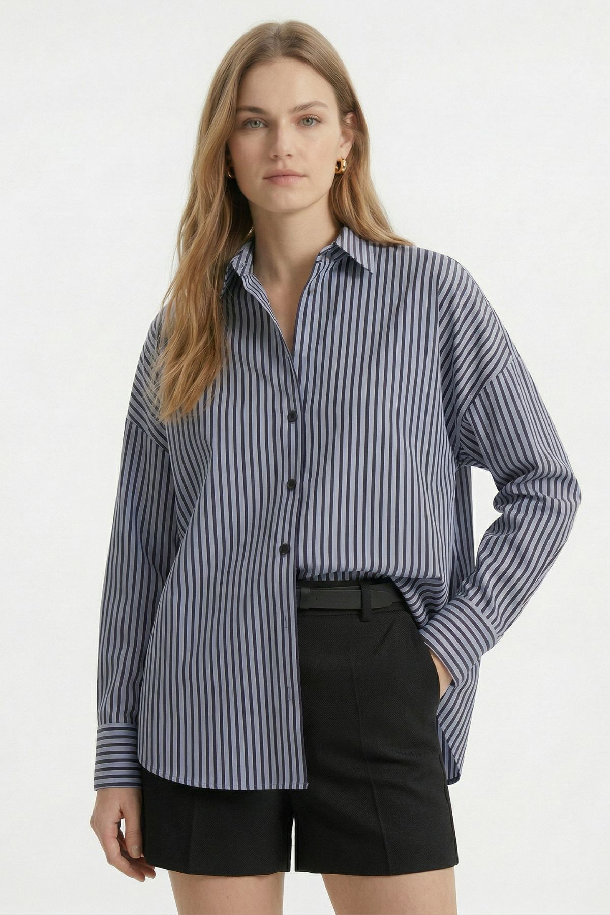 Siyah Çizgili Salaş Gömlek 5475 - RAYS (1)