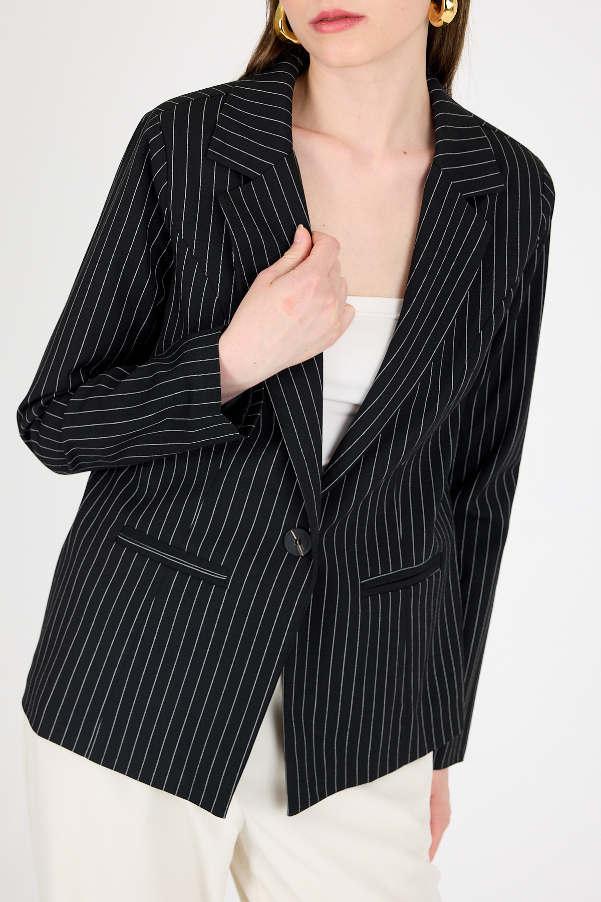 Siyah Çizgili Tek Düğmeli Blazer Ceket 4594A - 4