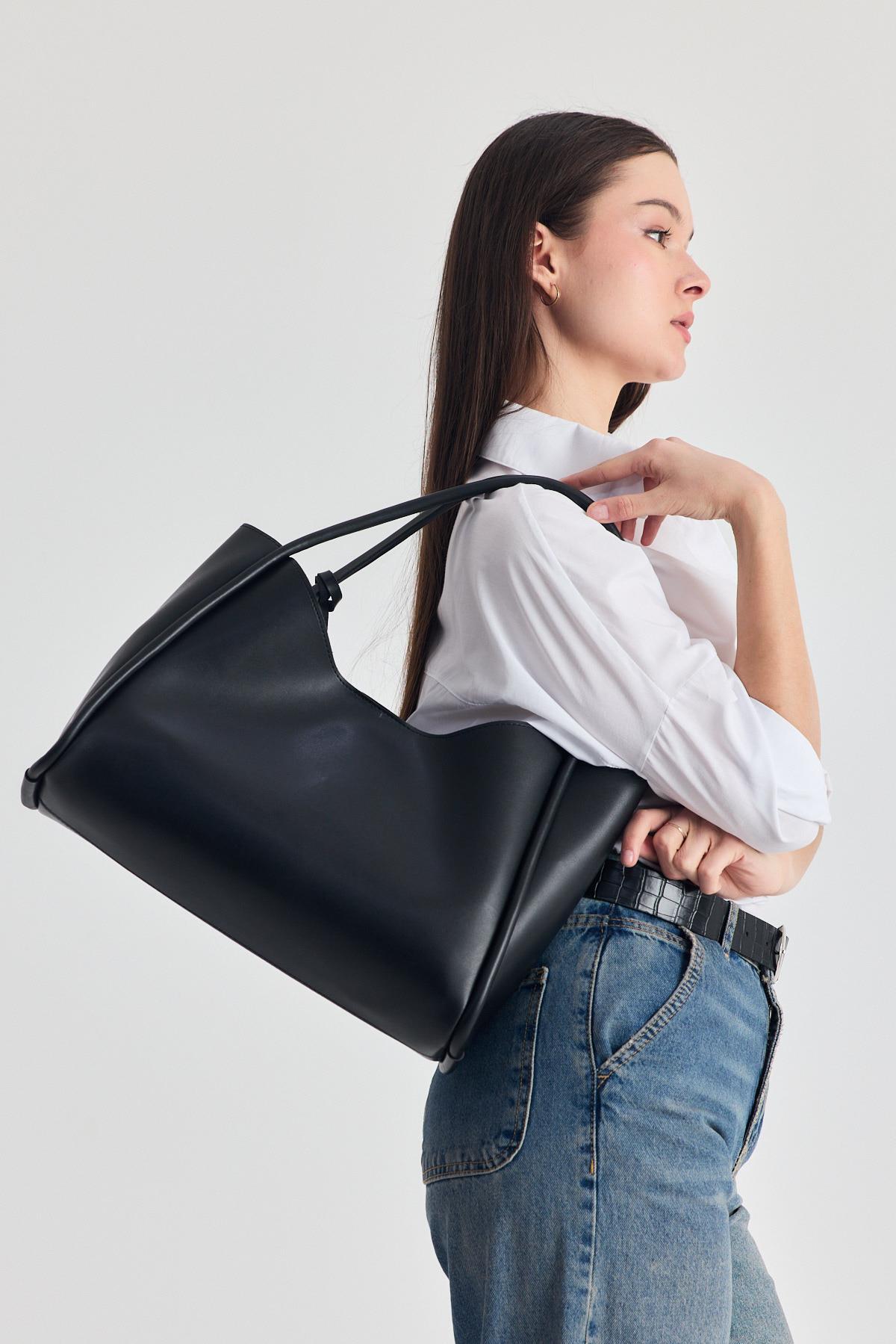 Siyah Cüzdanlı Büyük Omuz Çantası 3028 - 3