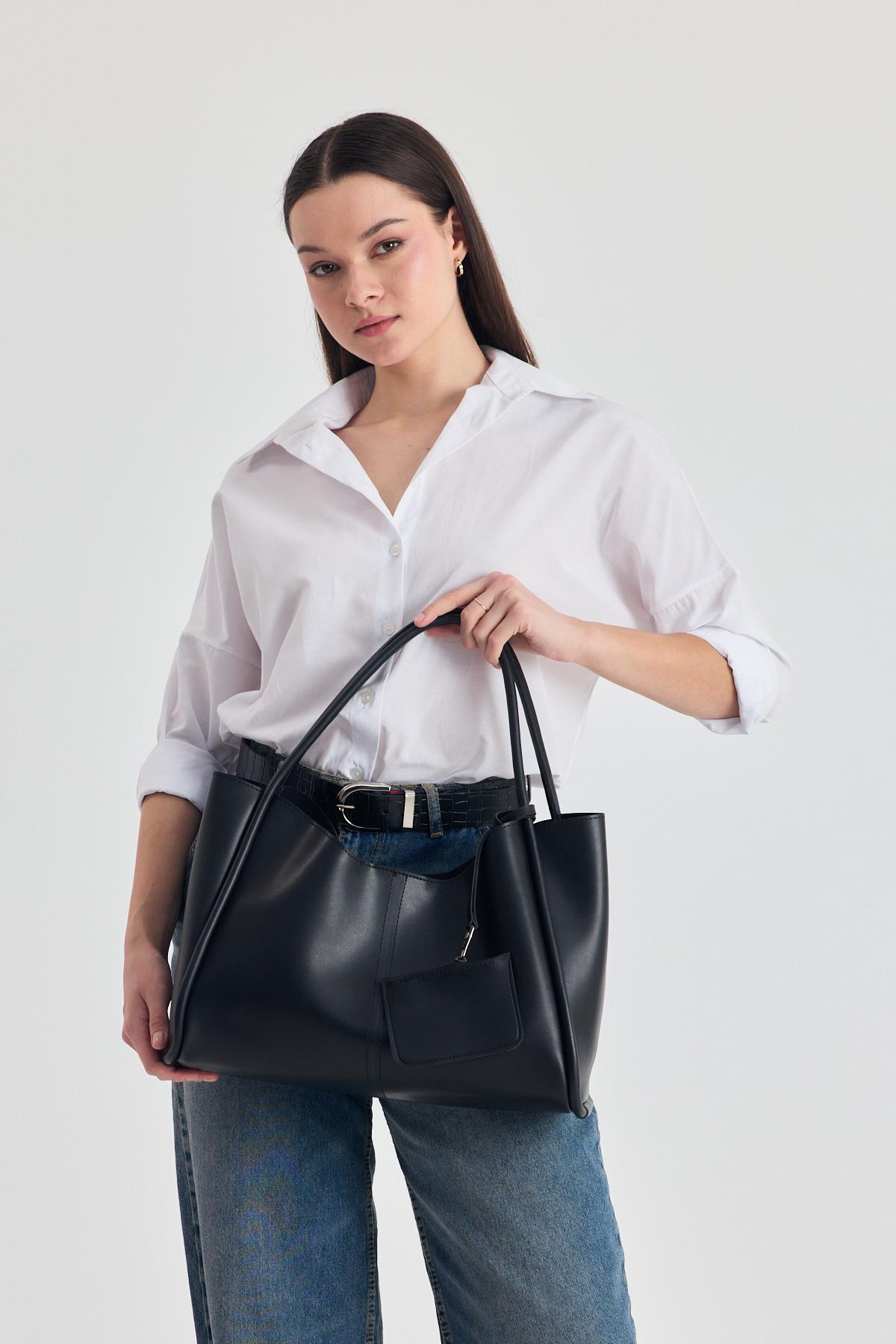 Siyah Cüzdanlı Büyük Omuz Çantası 3028 - 7