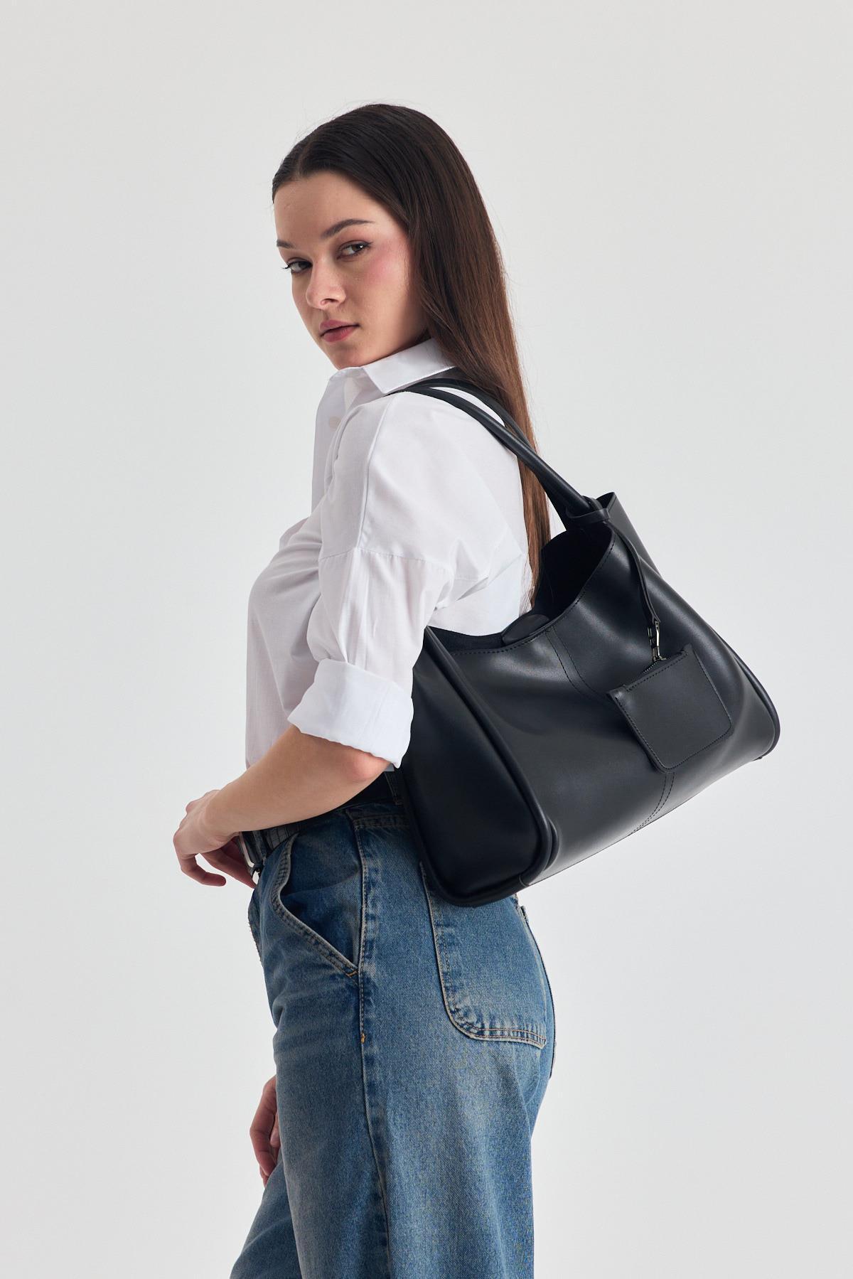 Siyah Cüzdanlı Büyük Omuz Çantası 3028 - 5