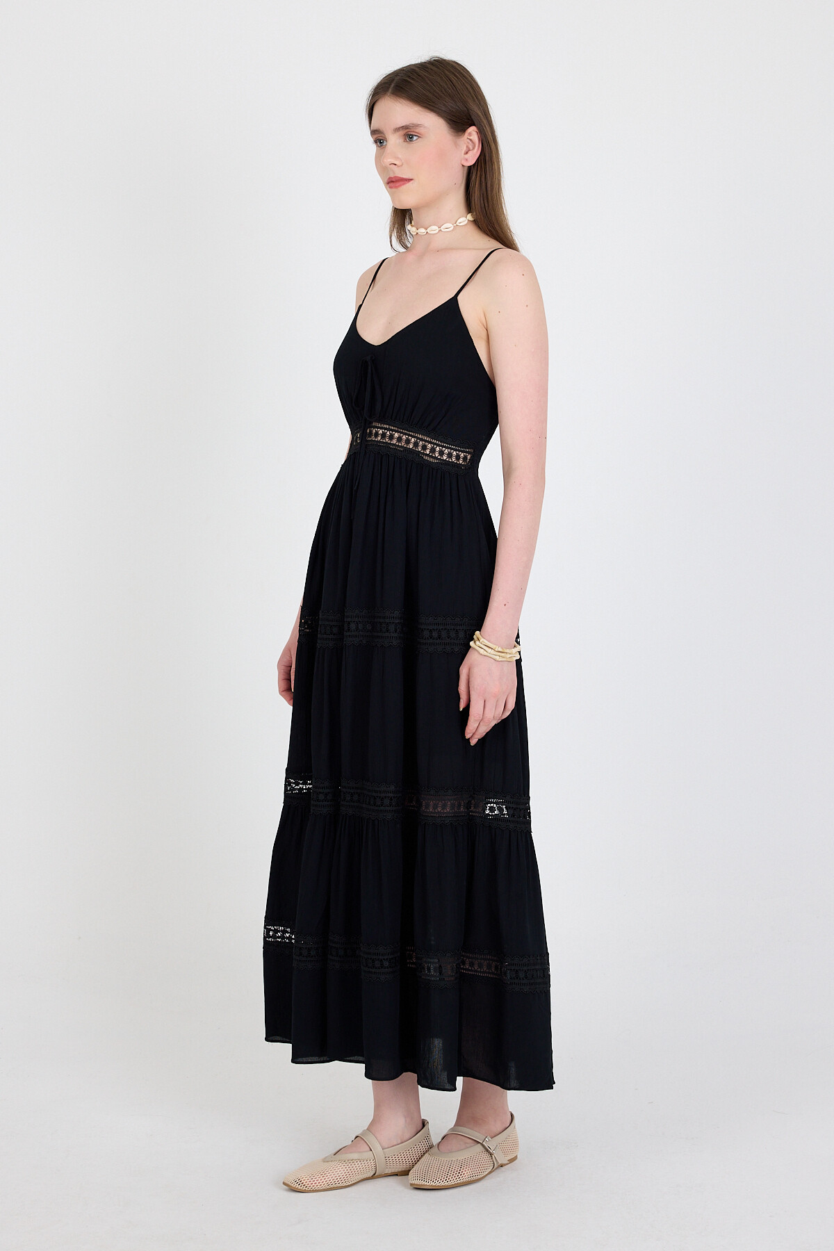 Siyah Dantel Detaylı Askılı Elbise 251699 - 3