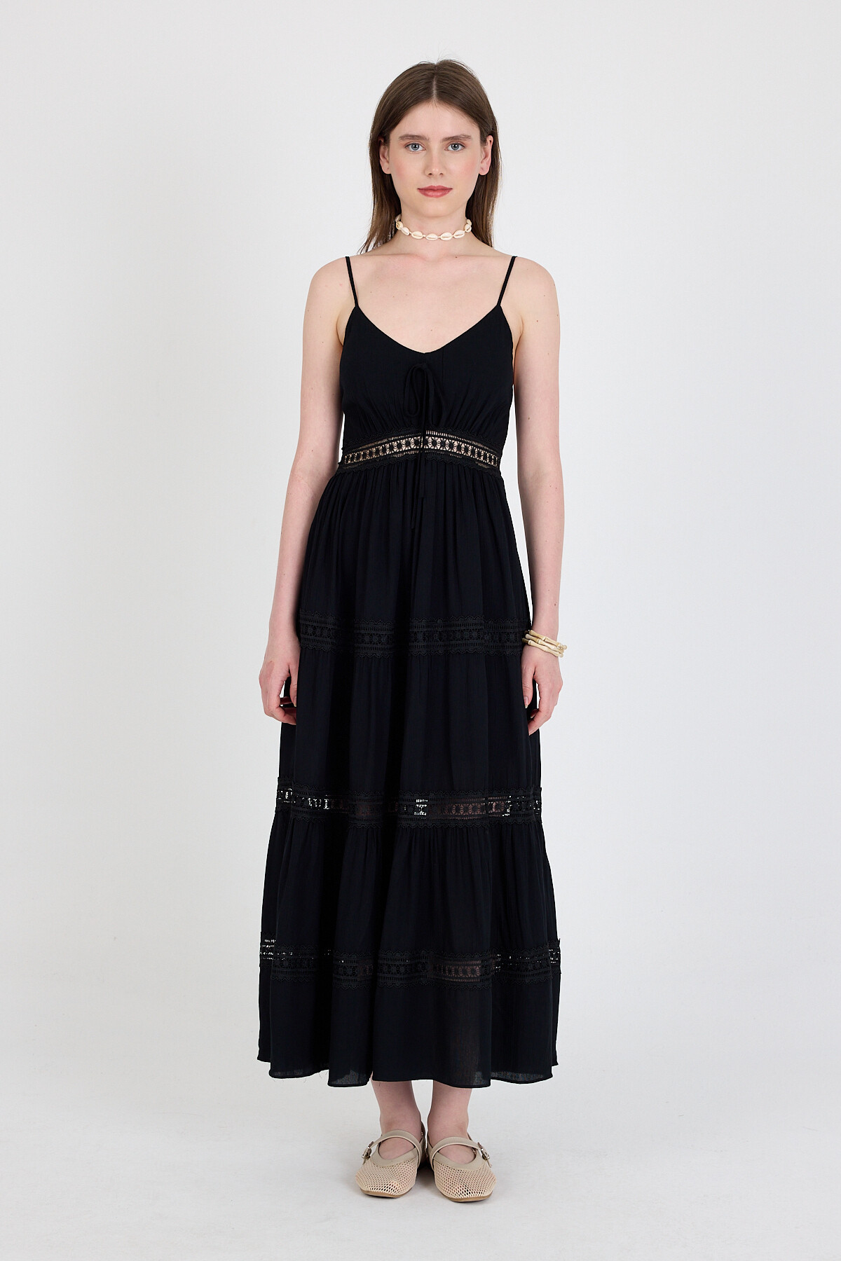 Siyah Dantel Detaylı Askılı Elbise 251699 - 2