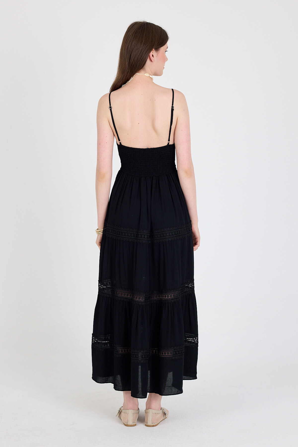 Siyah Dantel Detaylı Askılı Elbise 251699 - 5