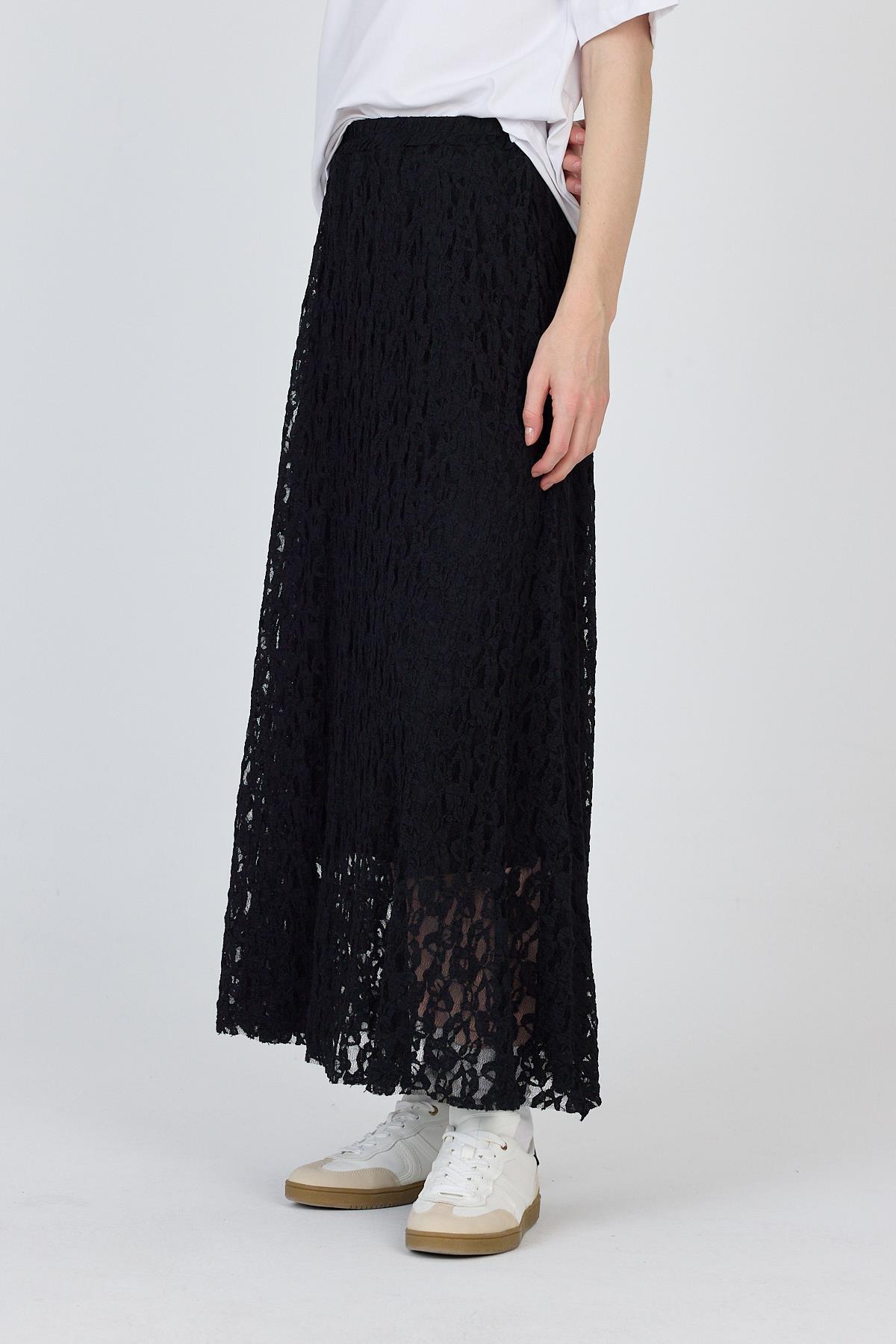Siyah Dantel Detaylı Astarlı Etek 2582 - 3