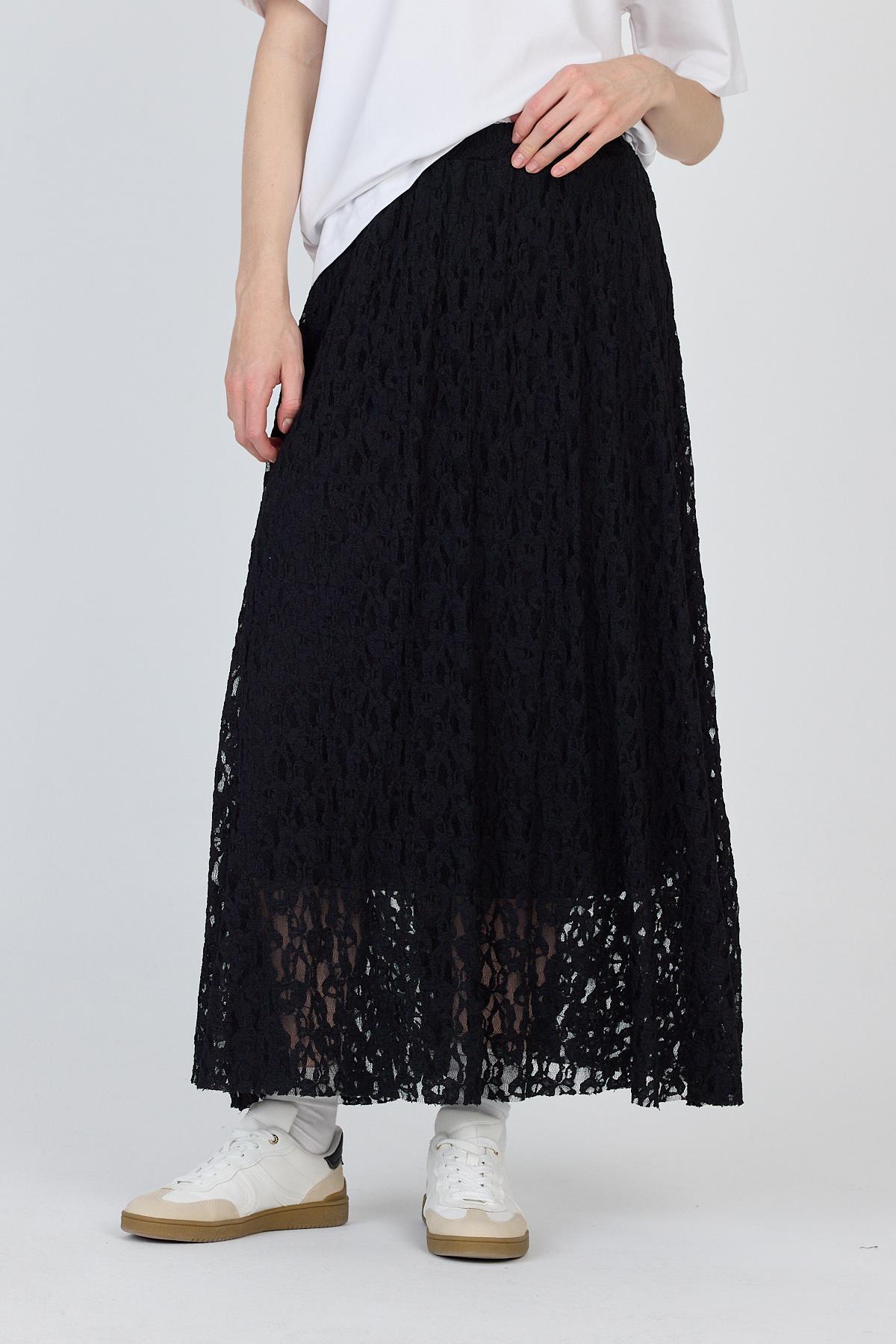 Siyah Dantel Detaylı Astarlı Etek 2582 - 2