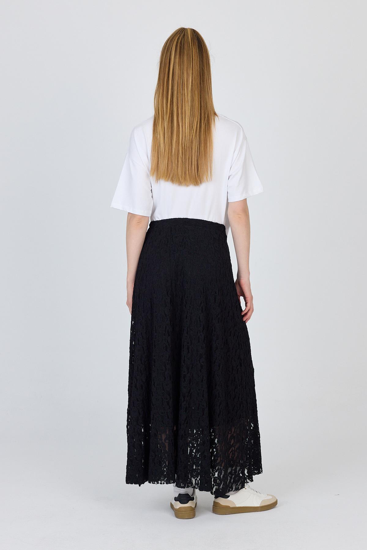 Siyah Dantel Detaylı Astarlı Etek 2582 - 7