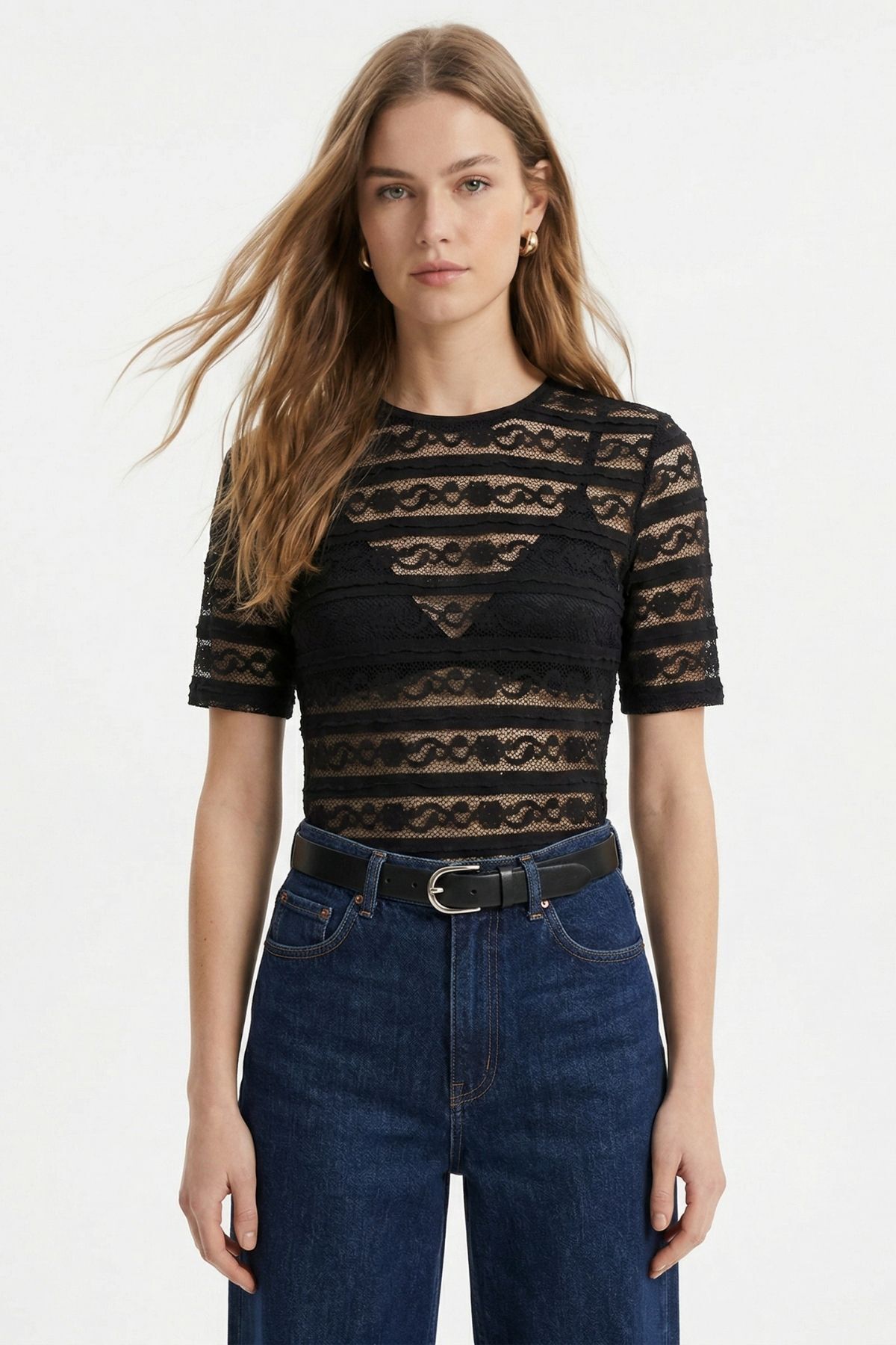 Siyah Dantel Transparan Bluz 2303 - RAYS (1)