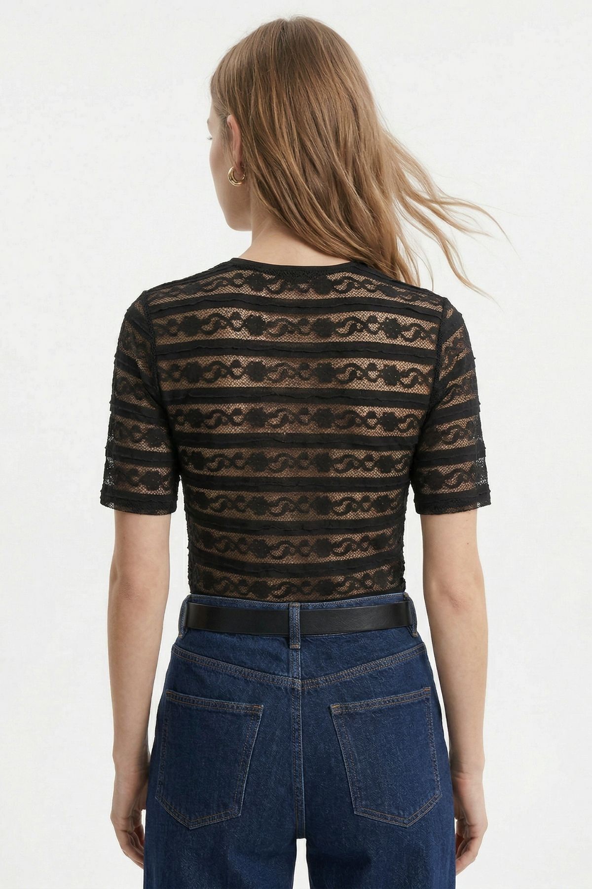 Siyah Dantel Transparan Bluz 2303 - RAYS