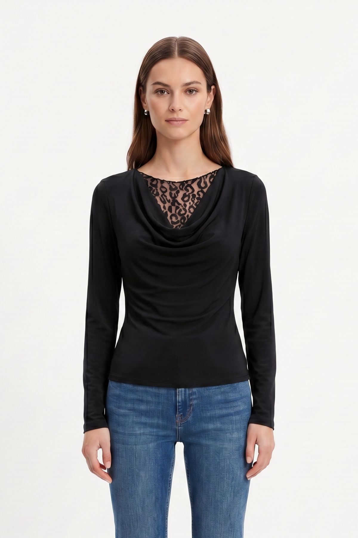 Siyah Degaje Yaka Dantel Detay Bluz 0469 - 2