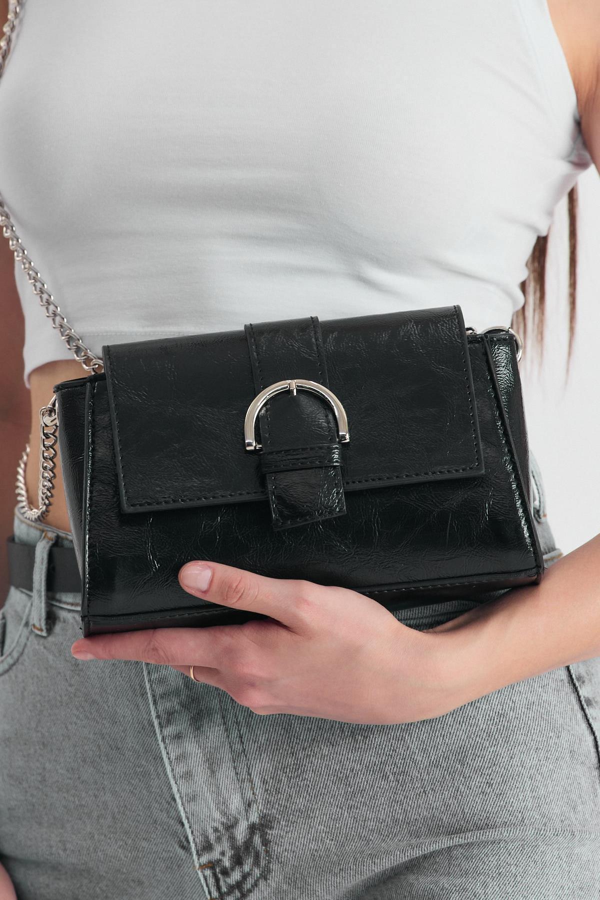 Siyah Deri Görünümlü Omuz Çantası 3023 - 3