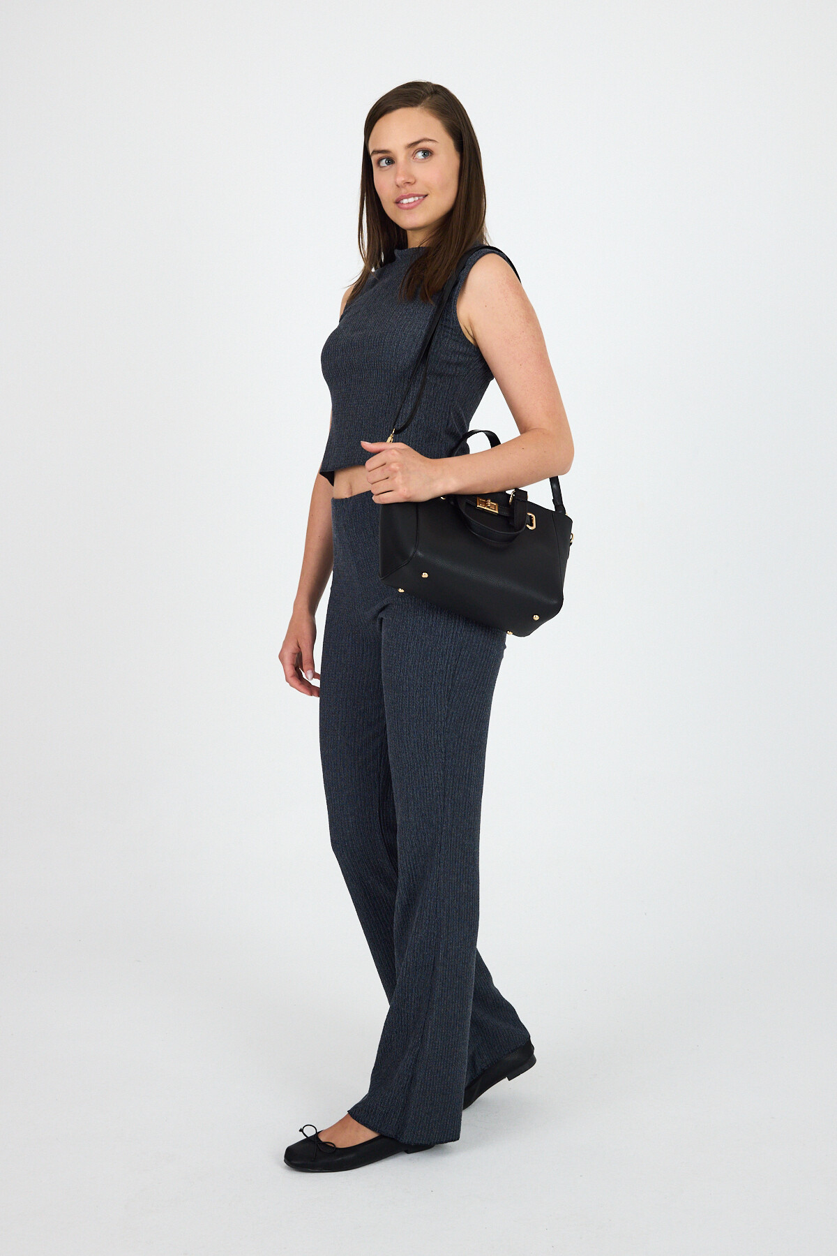 Siyah Deri Görünümlü Omuz Çantası 3029 - 3