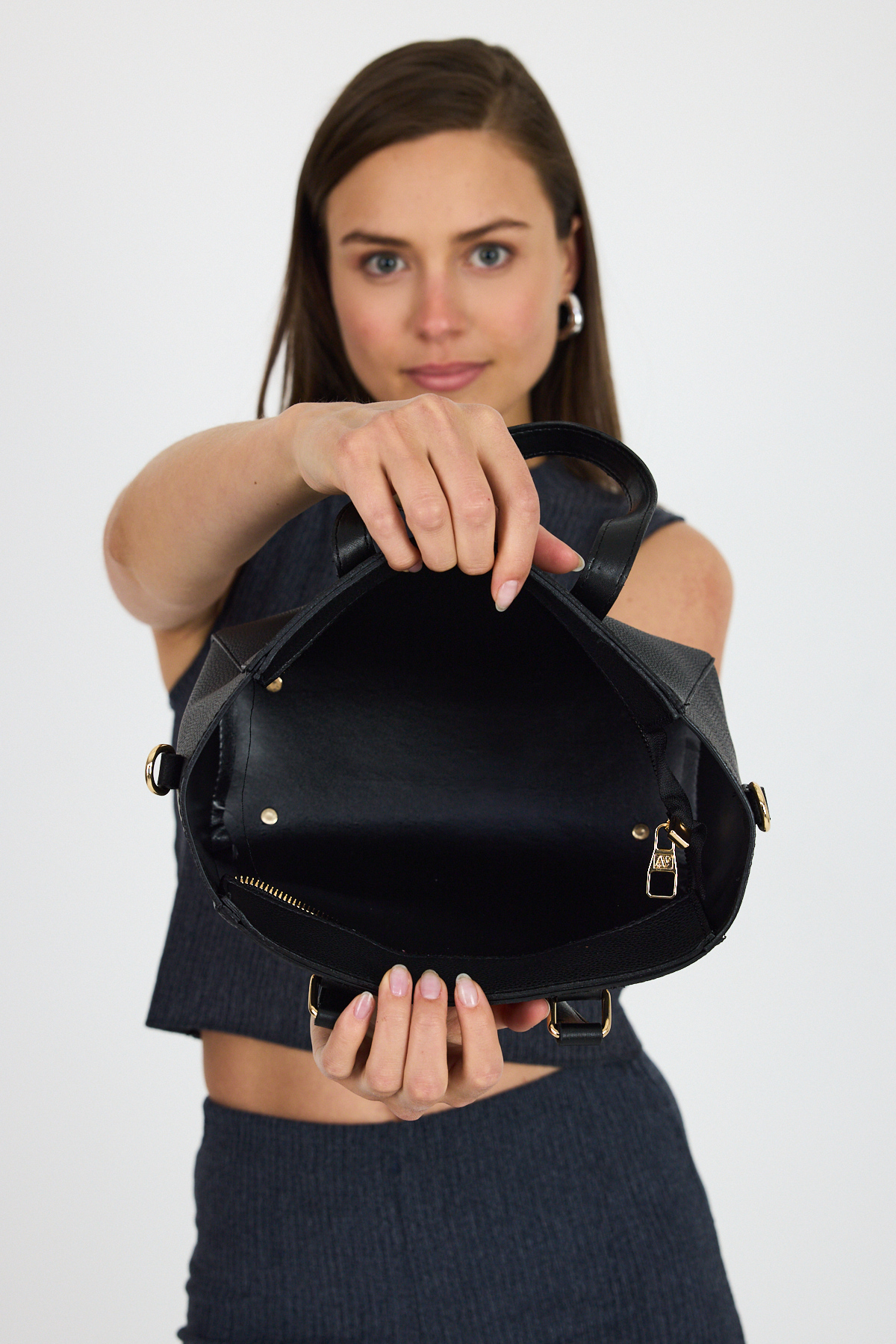 Siyah Deri Görünümlü Omuz Çantası 3029 - 4