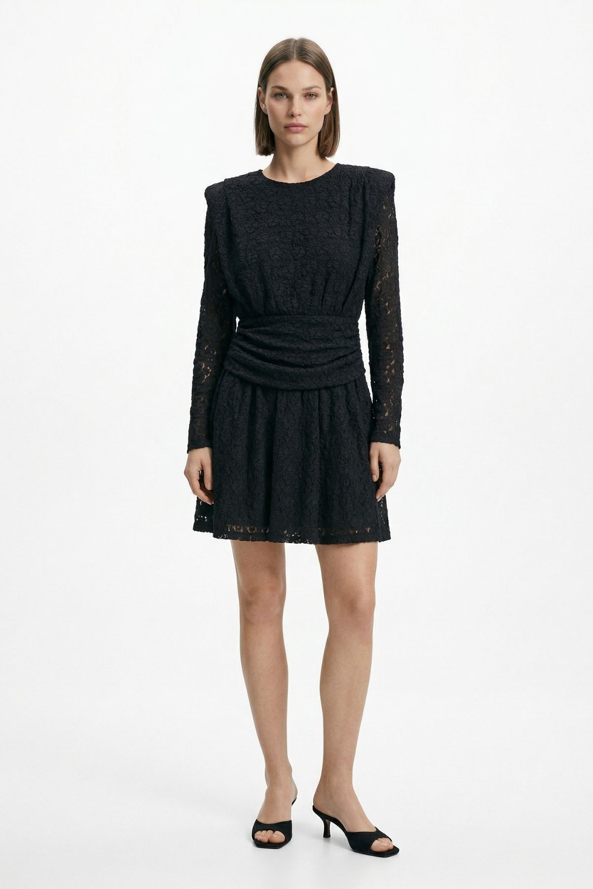 Siyah Desenli Bel Bağlama Elbise 2808 - RAYS