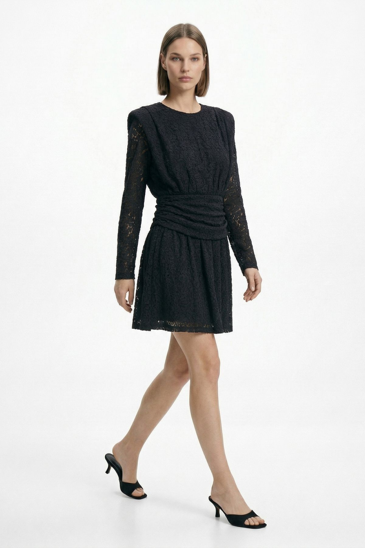 Siyah Desenli Bel Bağlama Elbise 2808 - 2