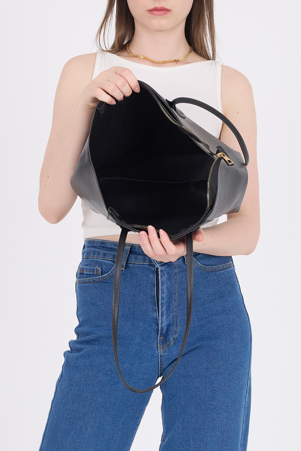 Siyah Dikiş Detaylı Omuz Çantası 9212 - 4
