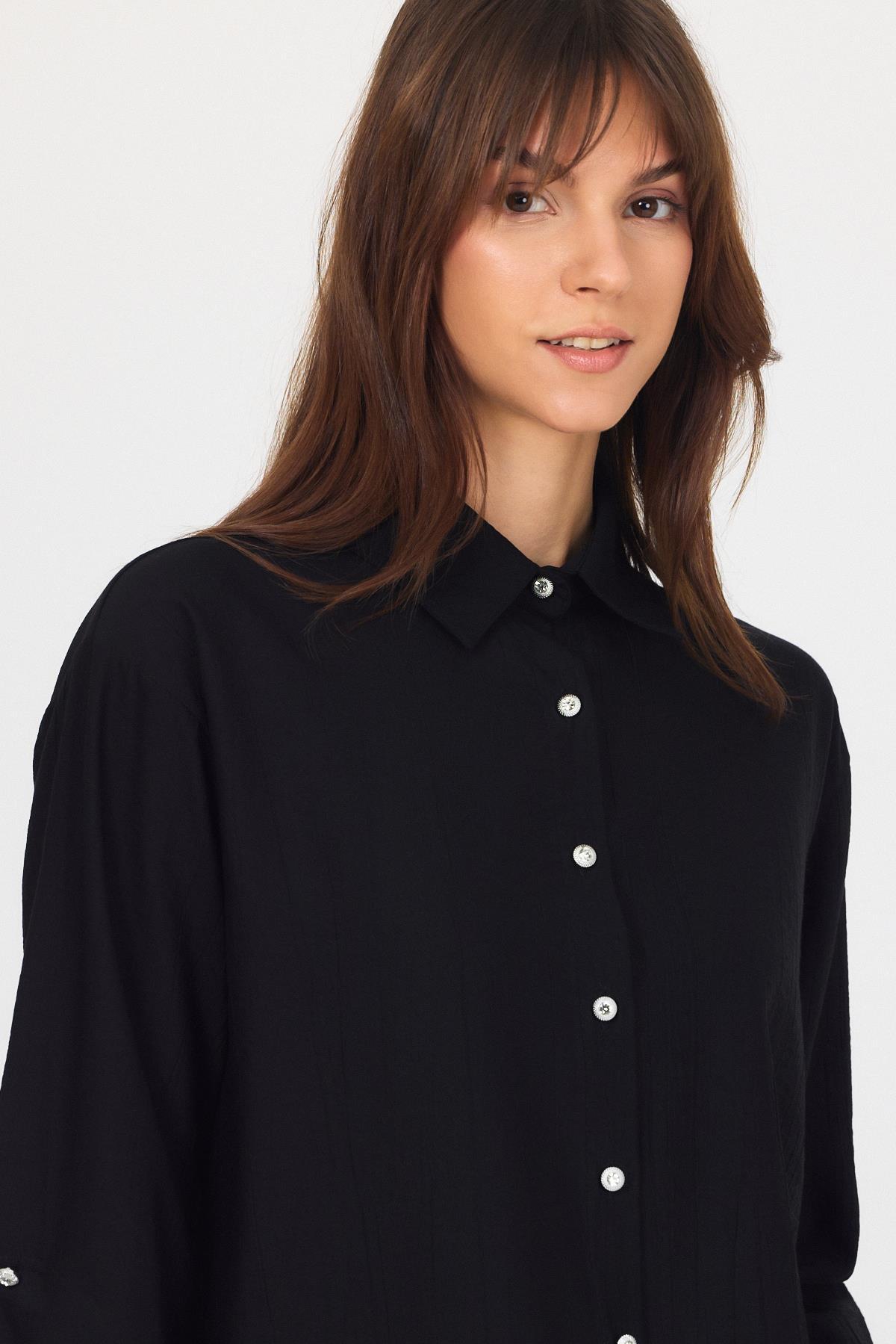 Siyah Dokuma Gömlek Pantolon İkili Takım 4607A - RAYS