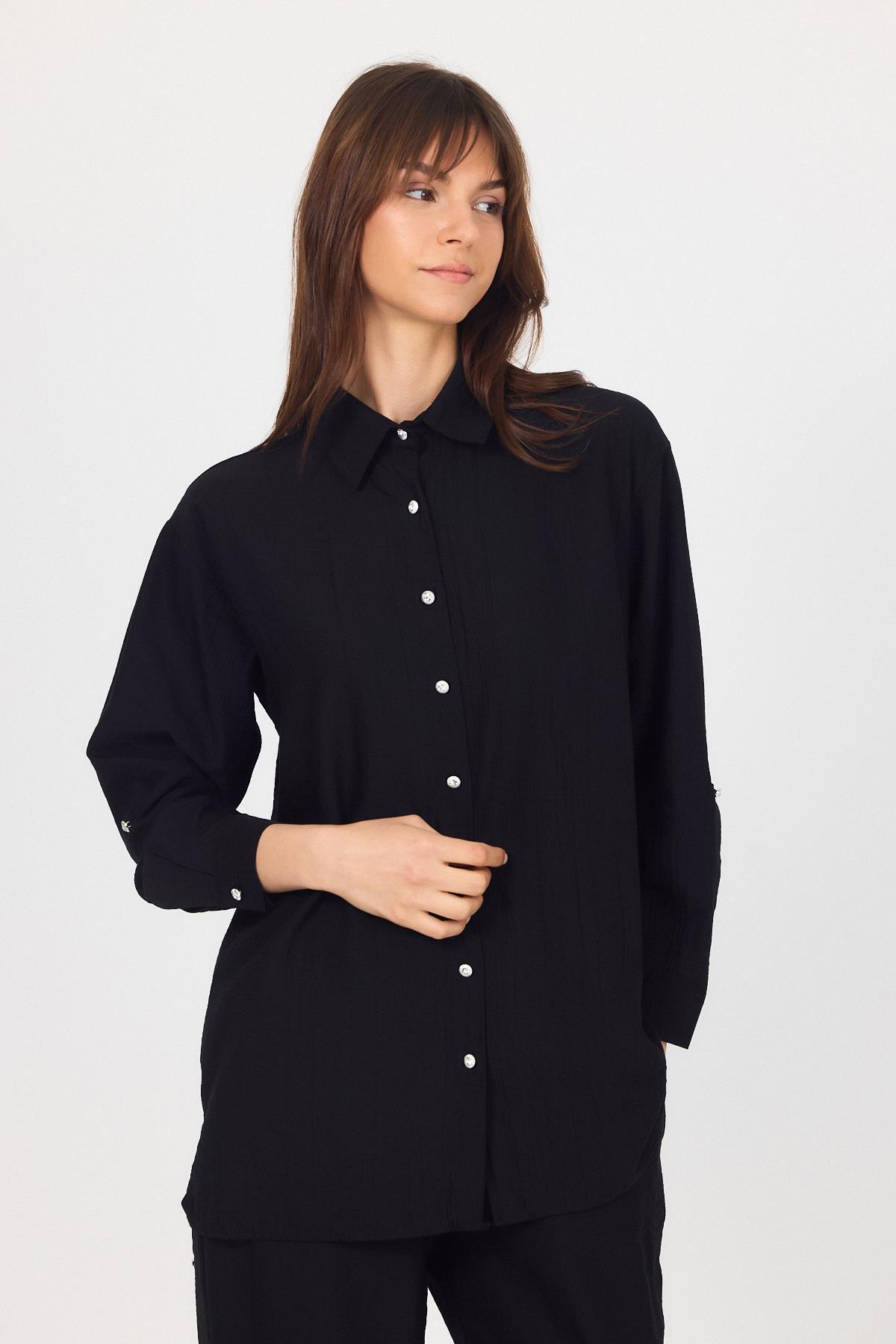 Siyah Dokuma Gömlek Pantolon İkili Takım 4607A - 3