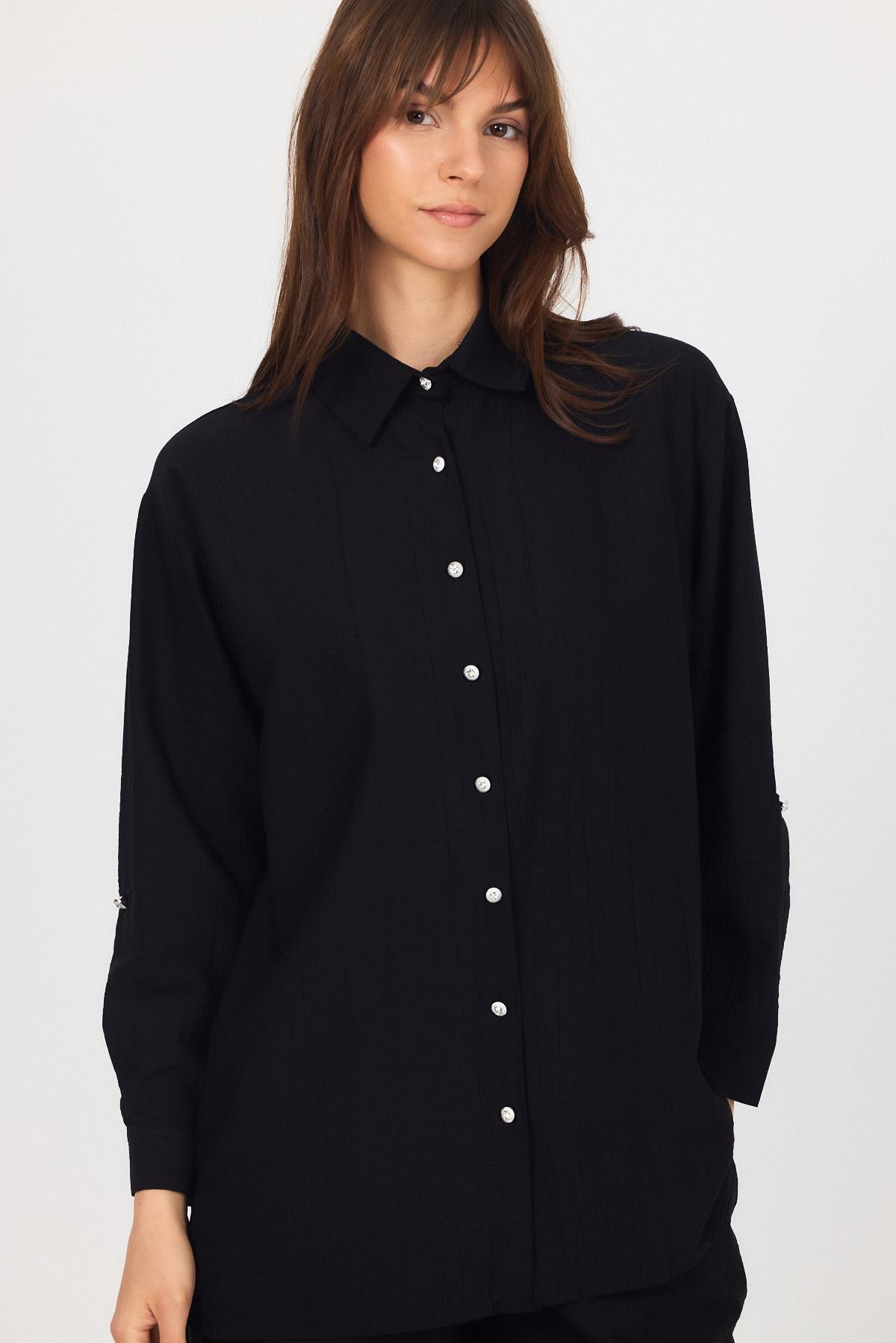 Siyah Dokuma Gömlek Pantolon İkili Takım 4607A - 6