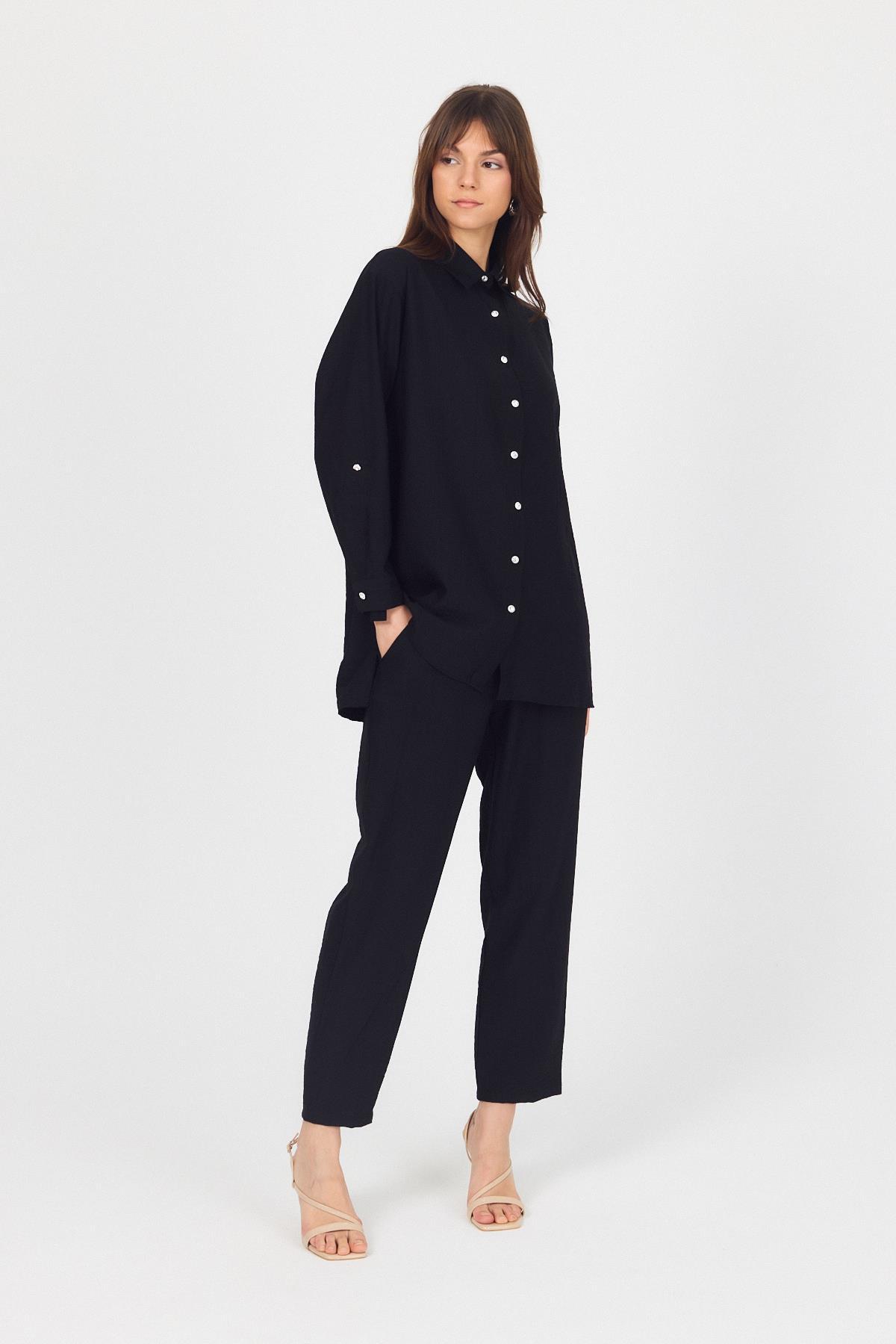 Siyah Dokuma Gömlek Pantolon İkili Takım 4607A - 7