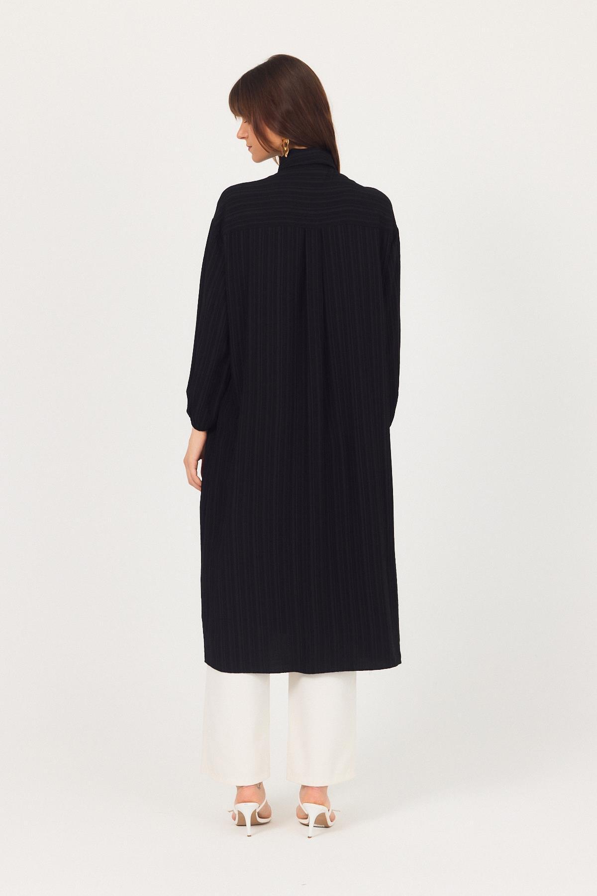 Siyah Düğmeli Kol Lastikli Uzun Tunik 4507A - 5