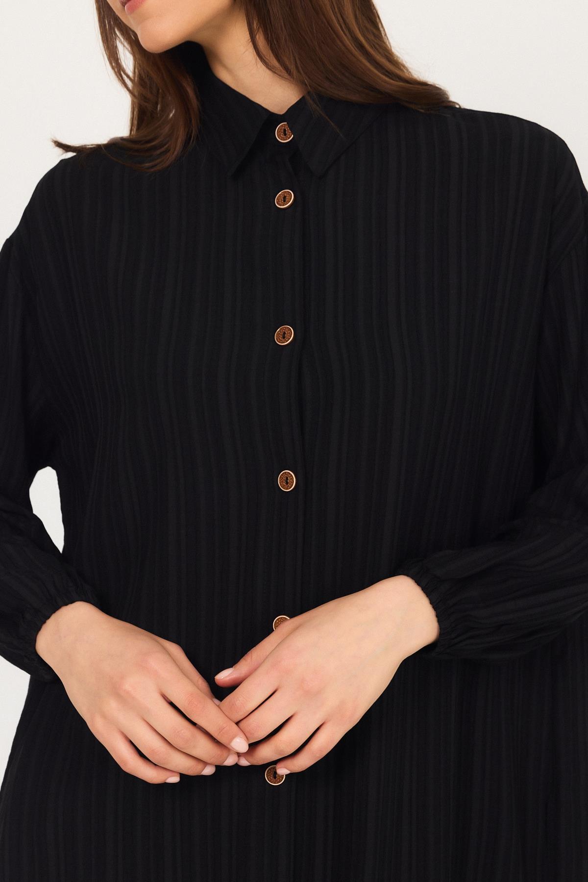 Siyah Düğmeli Kol Lastikli Uzun Tunik 4507A - 6