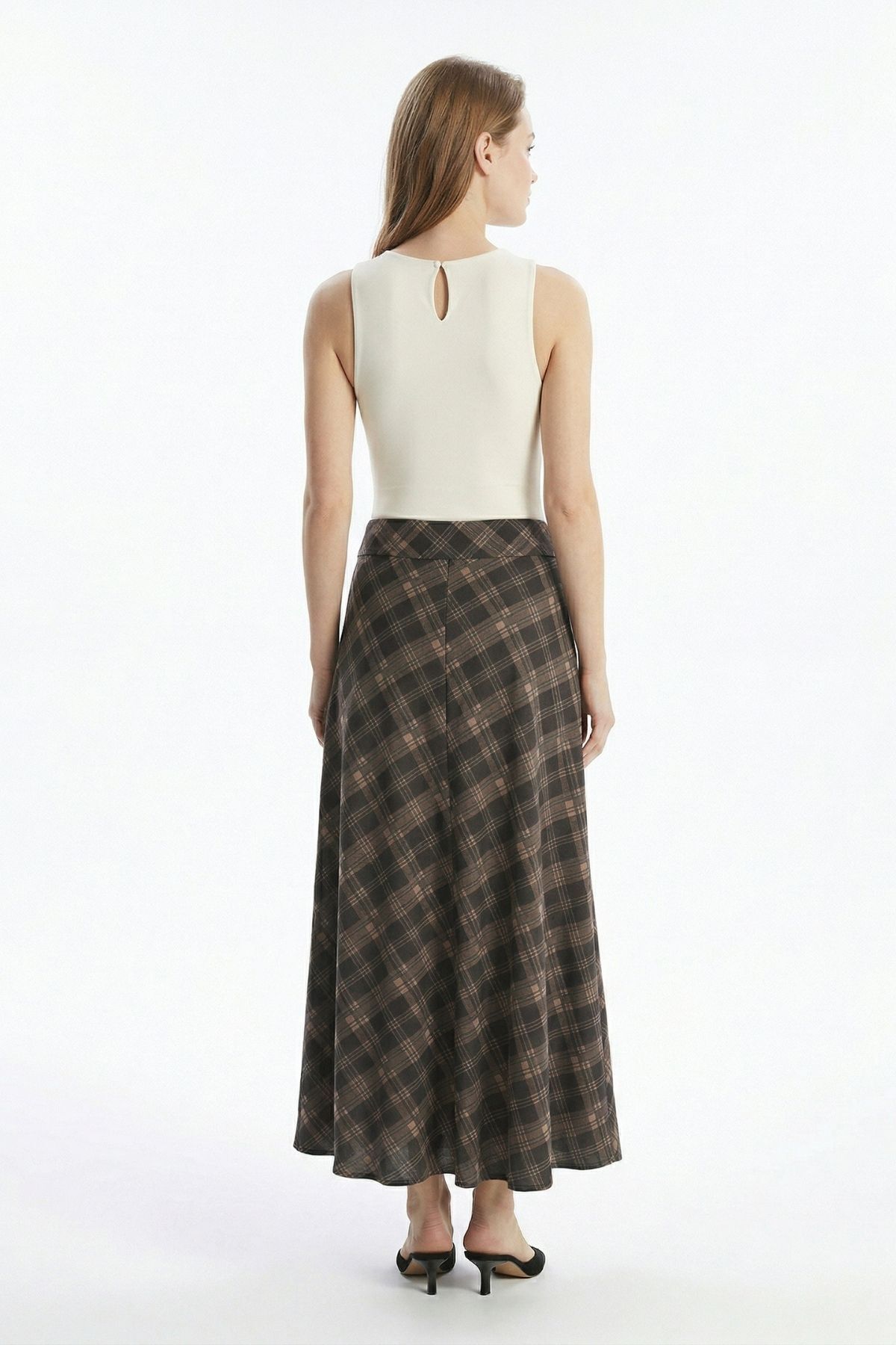 Siyah Ekose Desen Bel Lastikli Etek 3507-1 - 3