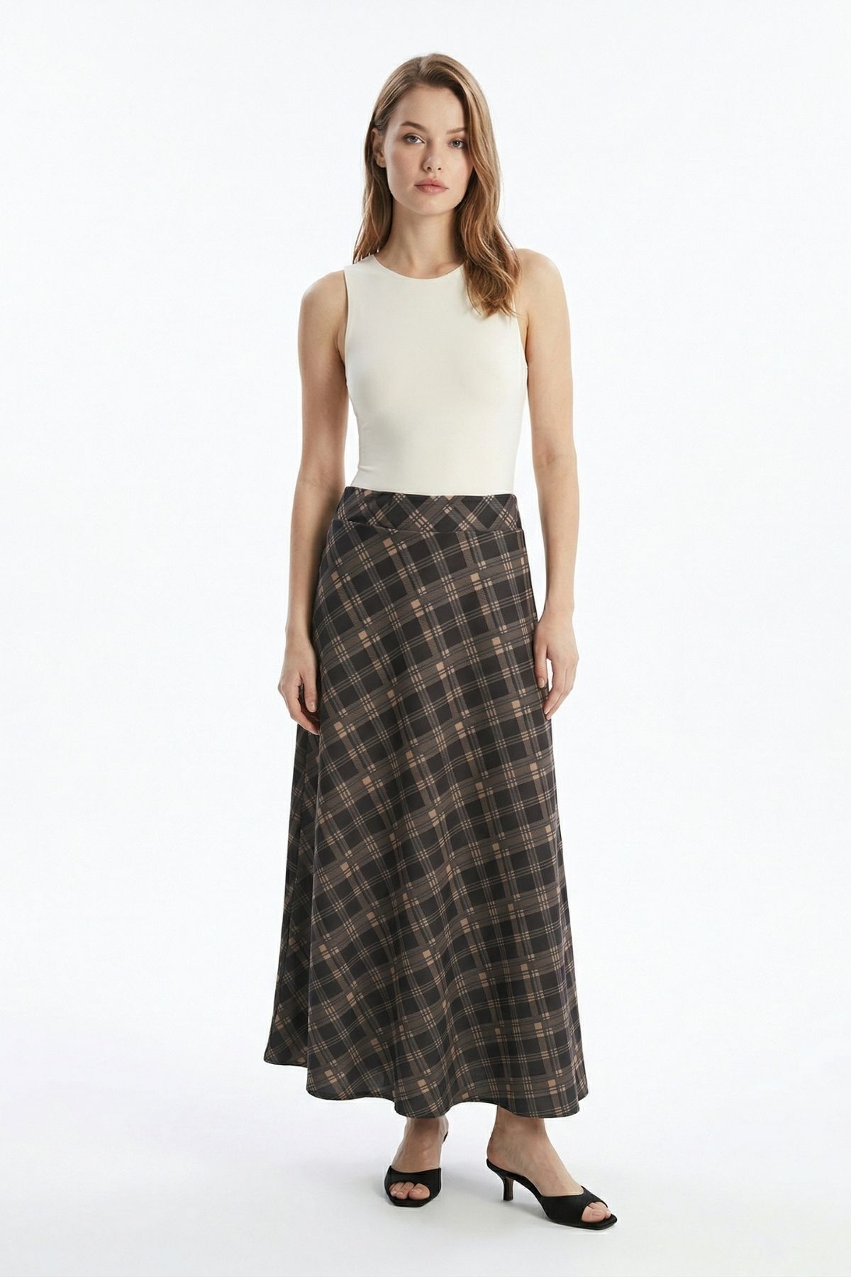 Siyah Ekose Desen Bel Lastikli Etek 3507-1 - RAYS (1)