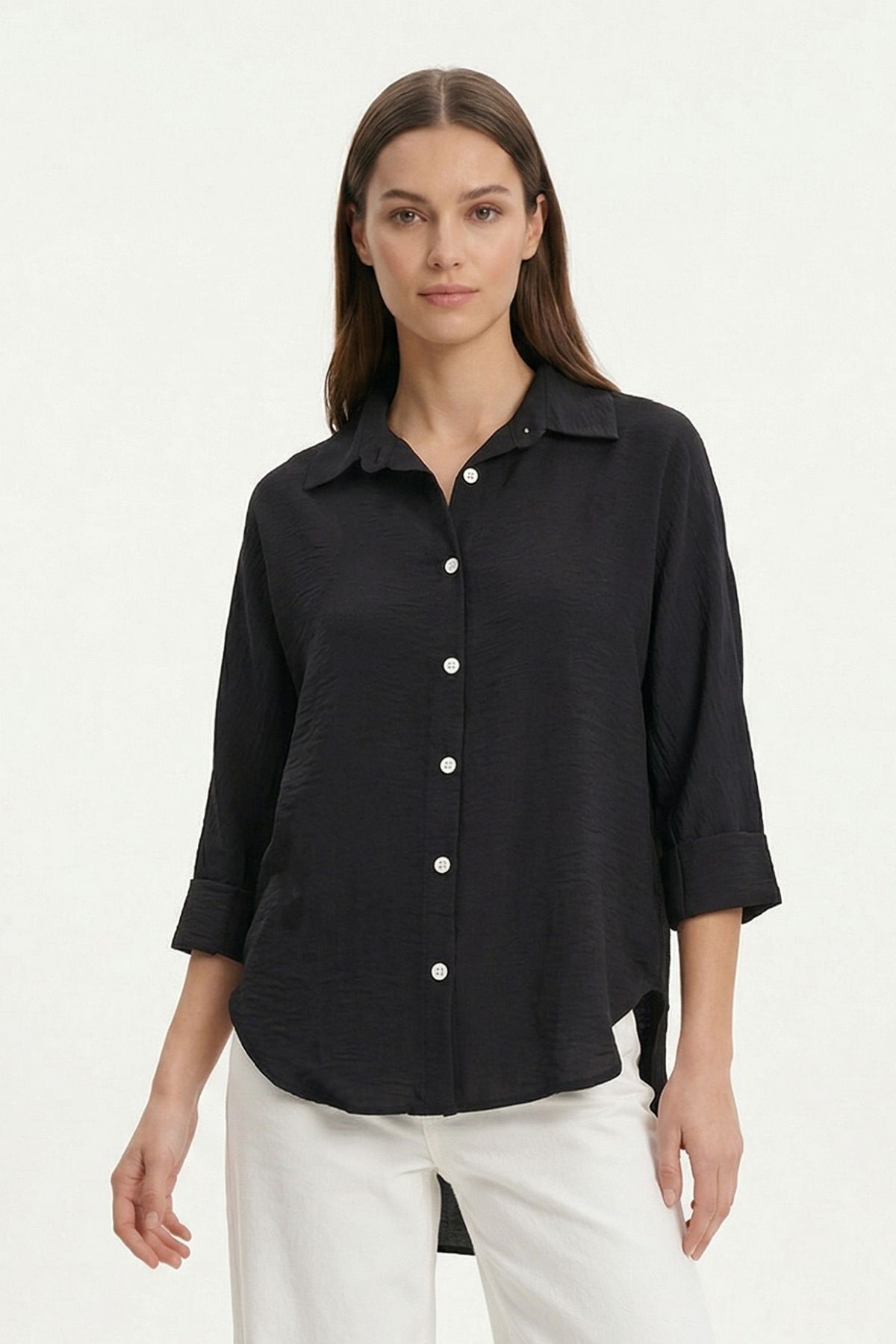 Siyah Fakir Kol Oversize Gömlek 4143 - 1